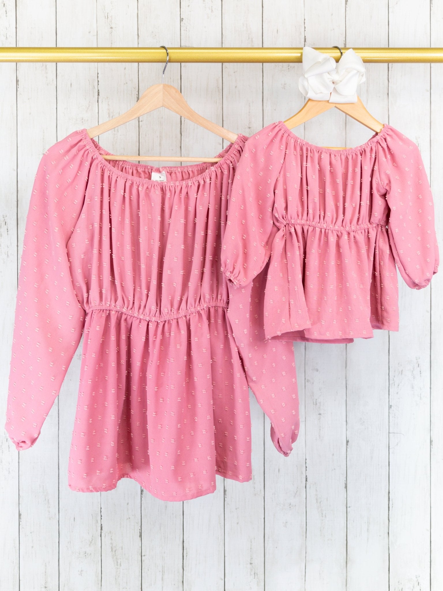Mom & Me Dusty Rose Swiss Dot Off Shoulder Top - Marie Nicole Clothing