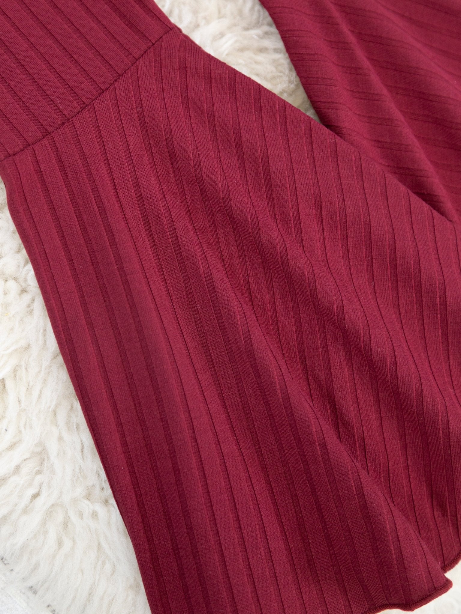 Ribbed Maroon Bell Bottoms - Marie Nicole Clothing