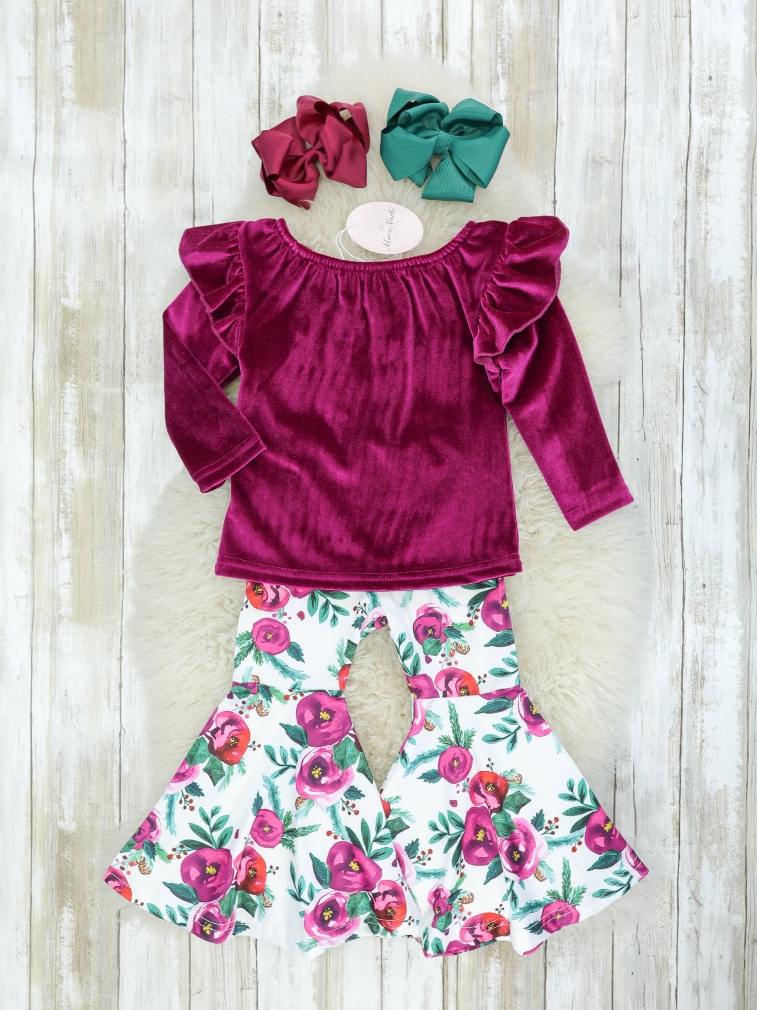 Mulberry Floral Velvet Outfit - Marie Nicole Clothing