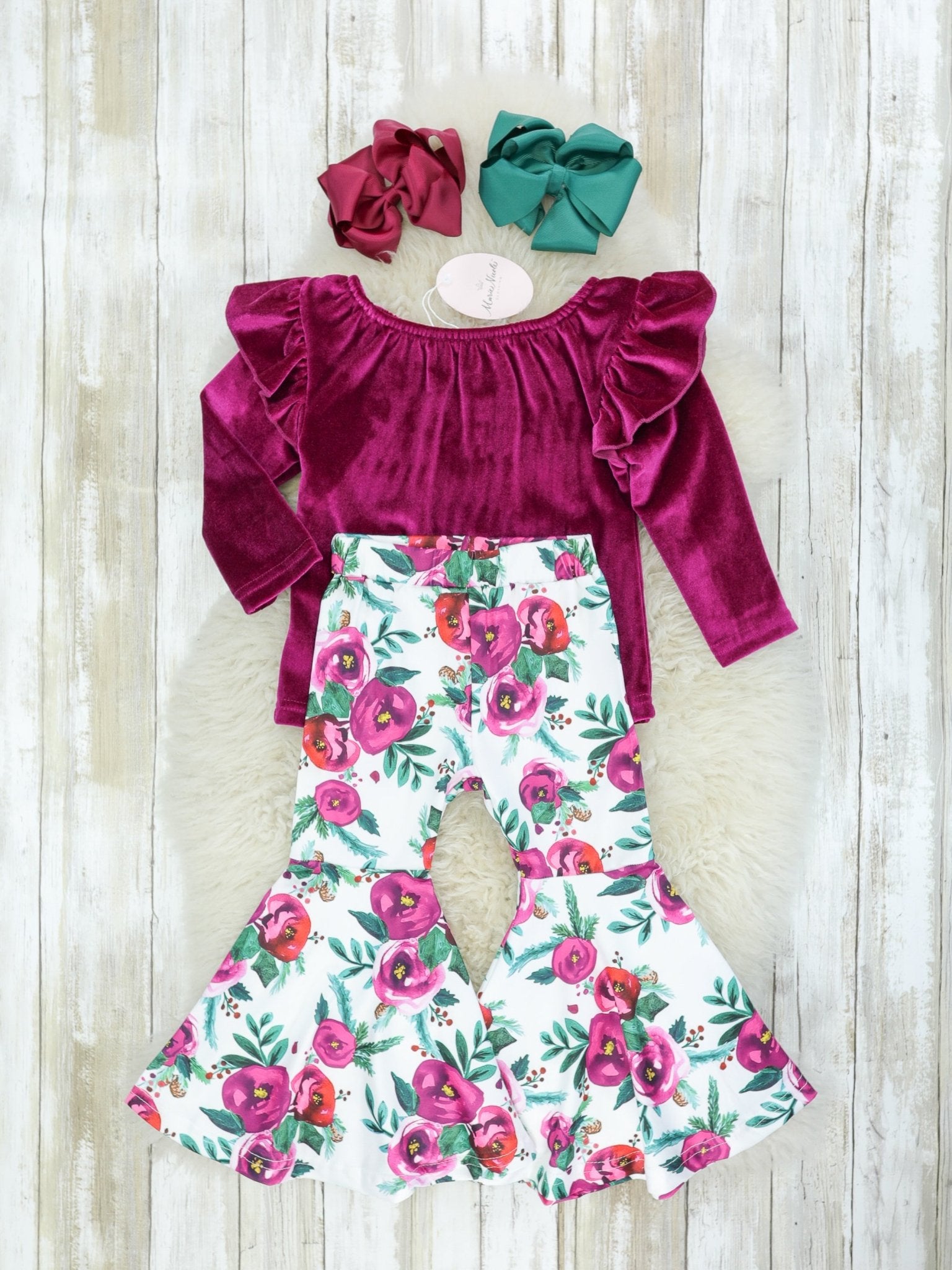 Mulberry Floral Velvet Outfit - Marie Nicole Clothing