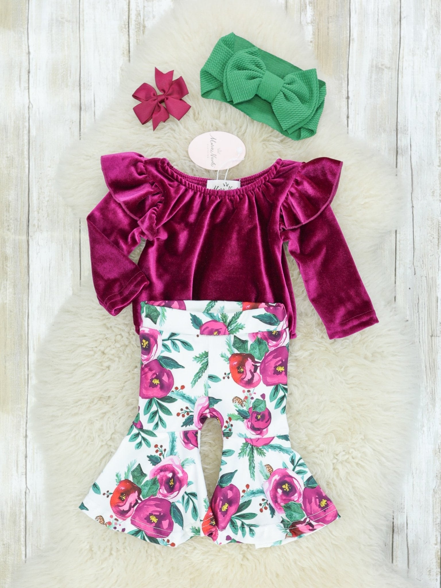 Mulberry Floral Velvet Bubble Outfit - Marie Nicole Clothing