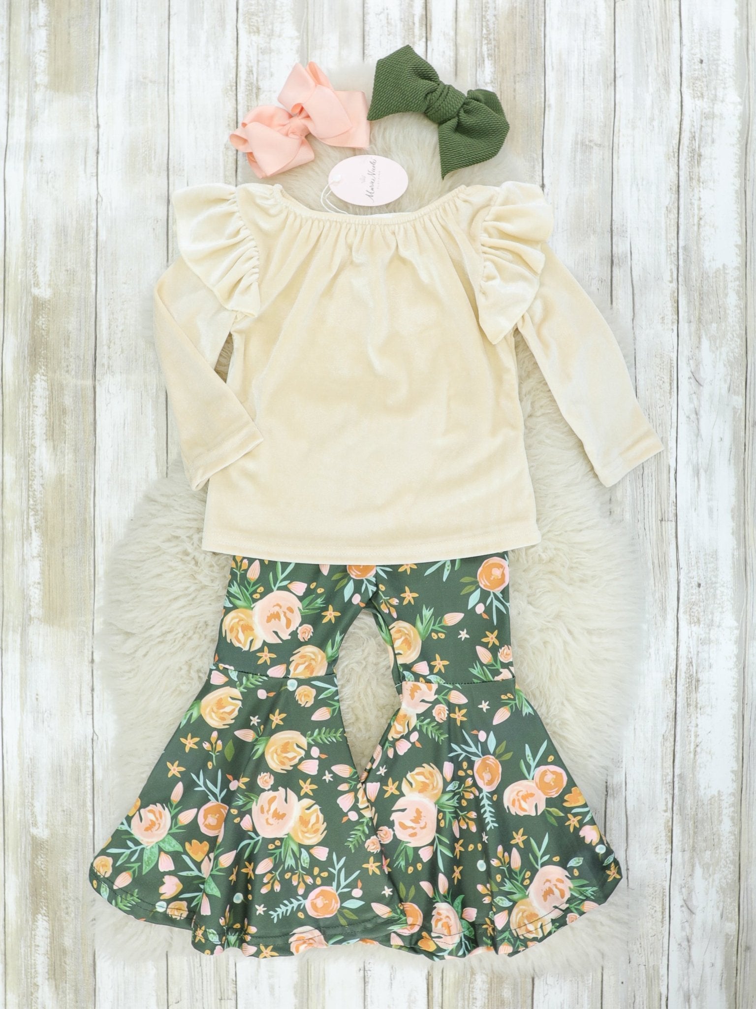 Olive Floral Bell Bottom Outfit - Marie Nicole Clothing
