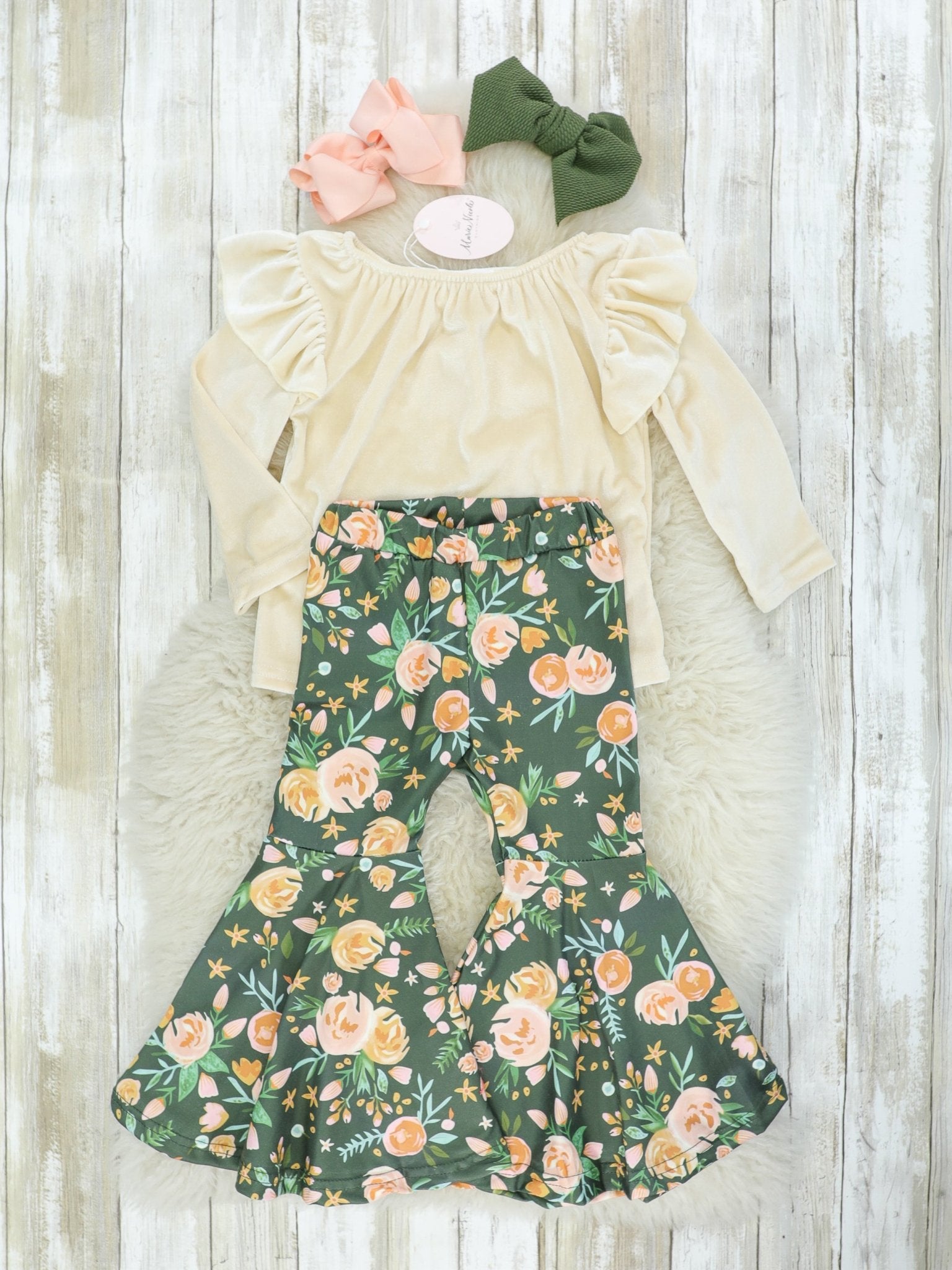 Olive Floral Bell Bottom Outfit - Marie Nicole Clothing