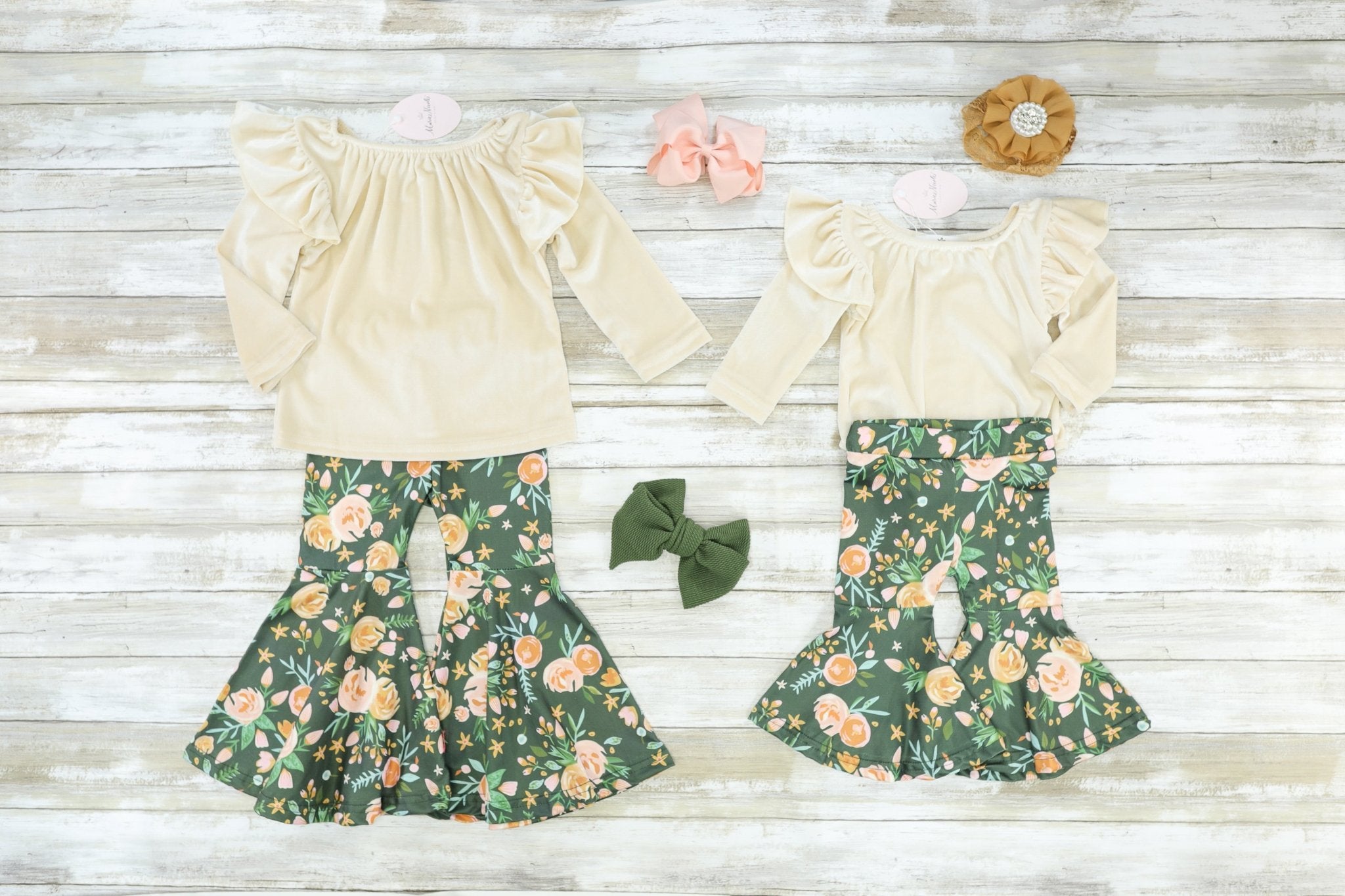 Olive Floral Bell Bottom Outfit - Marie Nicole Clothing