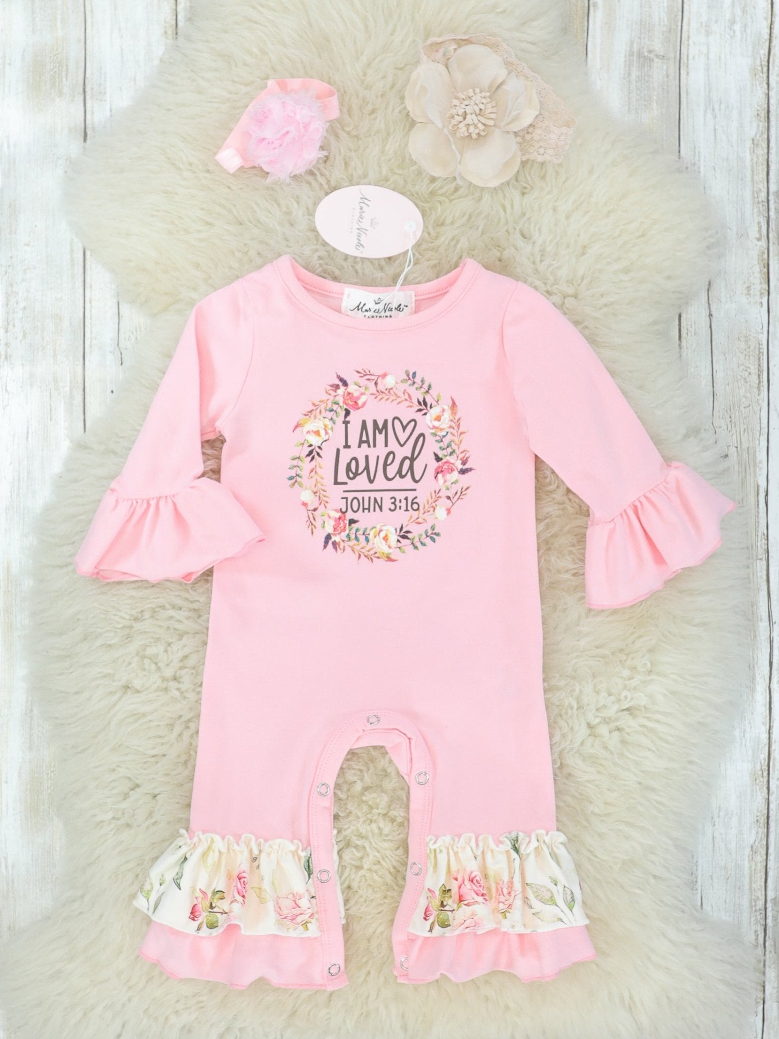 I Am Loved Pink Ruffle Romper - Marie Nicole Clothing