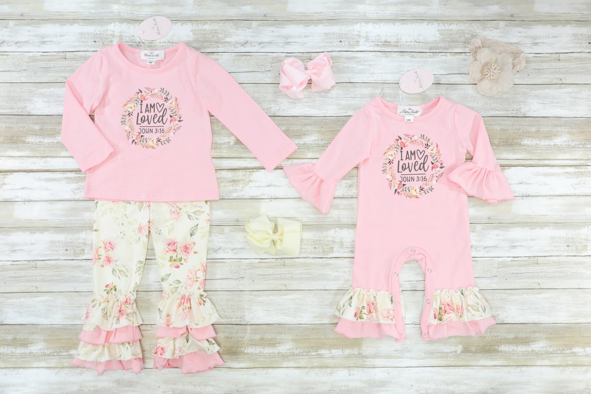 I Am Loved Pink Ruffle Romper - Marie Nicole Clothing