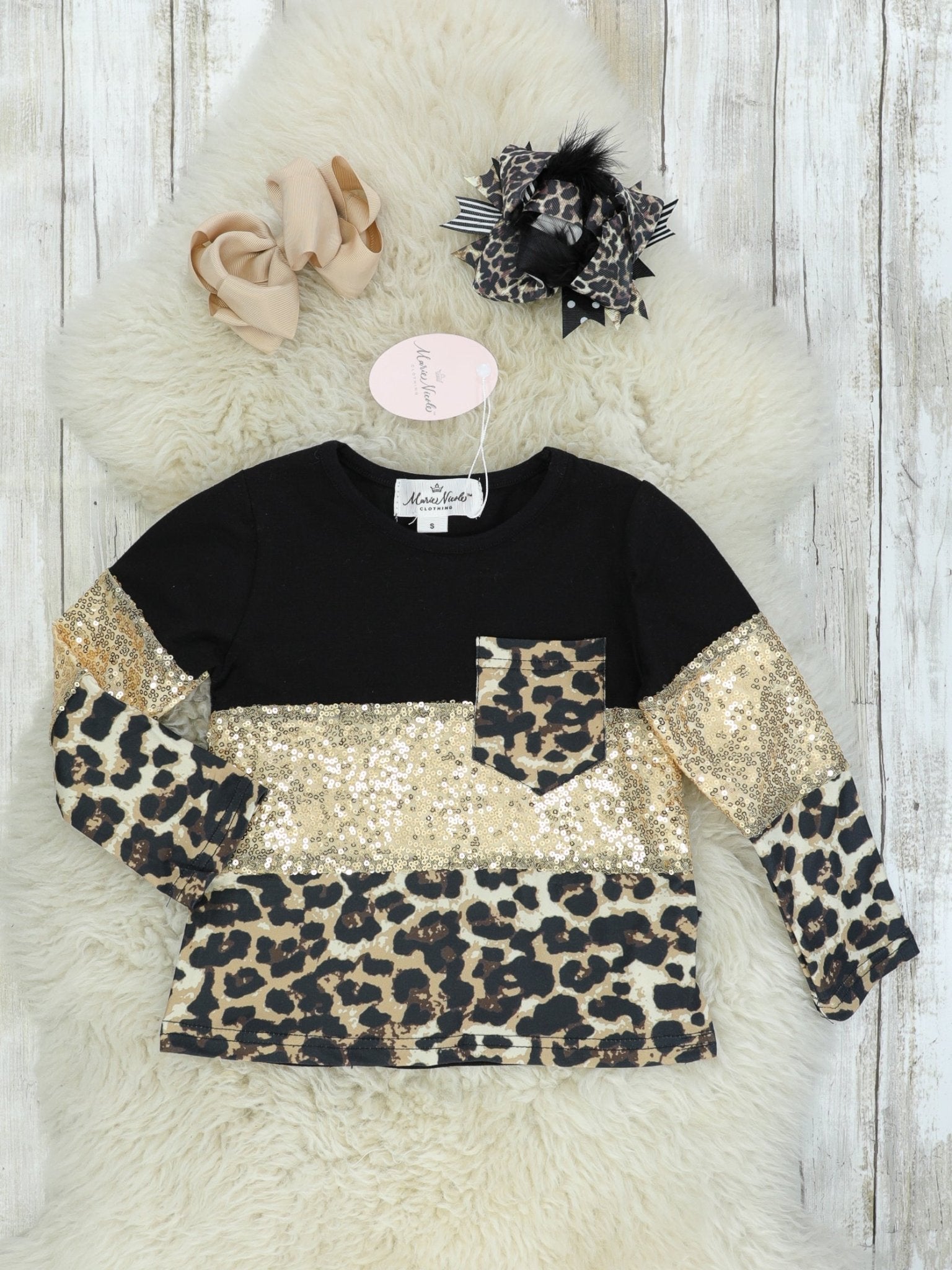 Mom & Me Sequin Leopard Colorblock Shirt - Marie Nicole Clothing