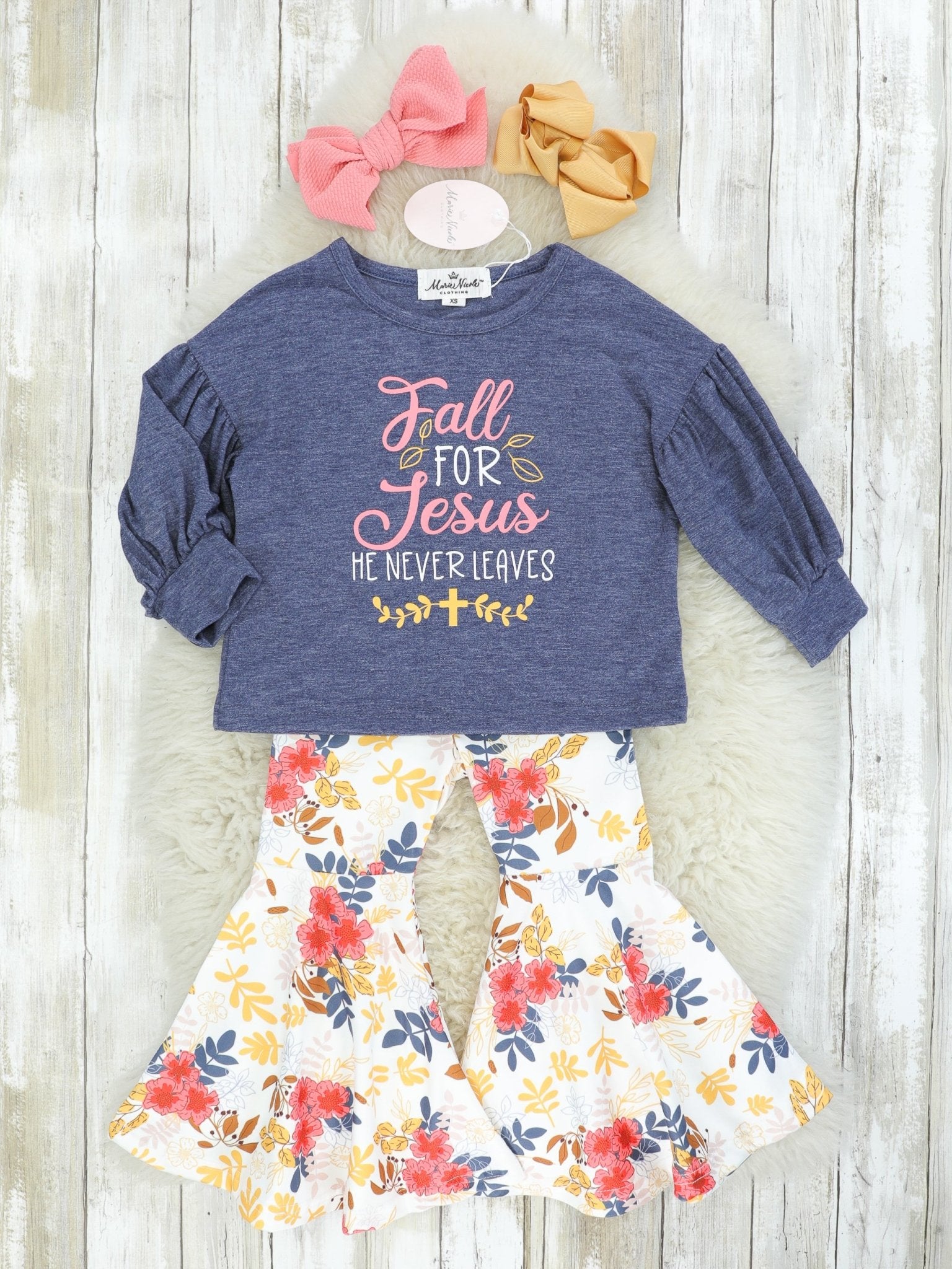 Fall For Jesus Floral Bell Bottom Outfit - Marie Nicole Clothing