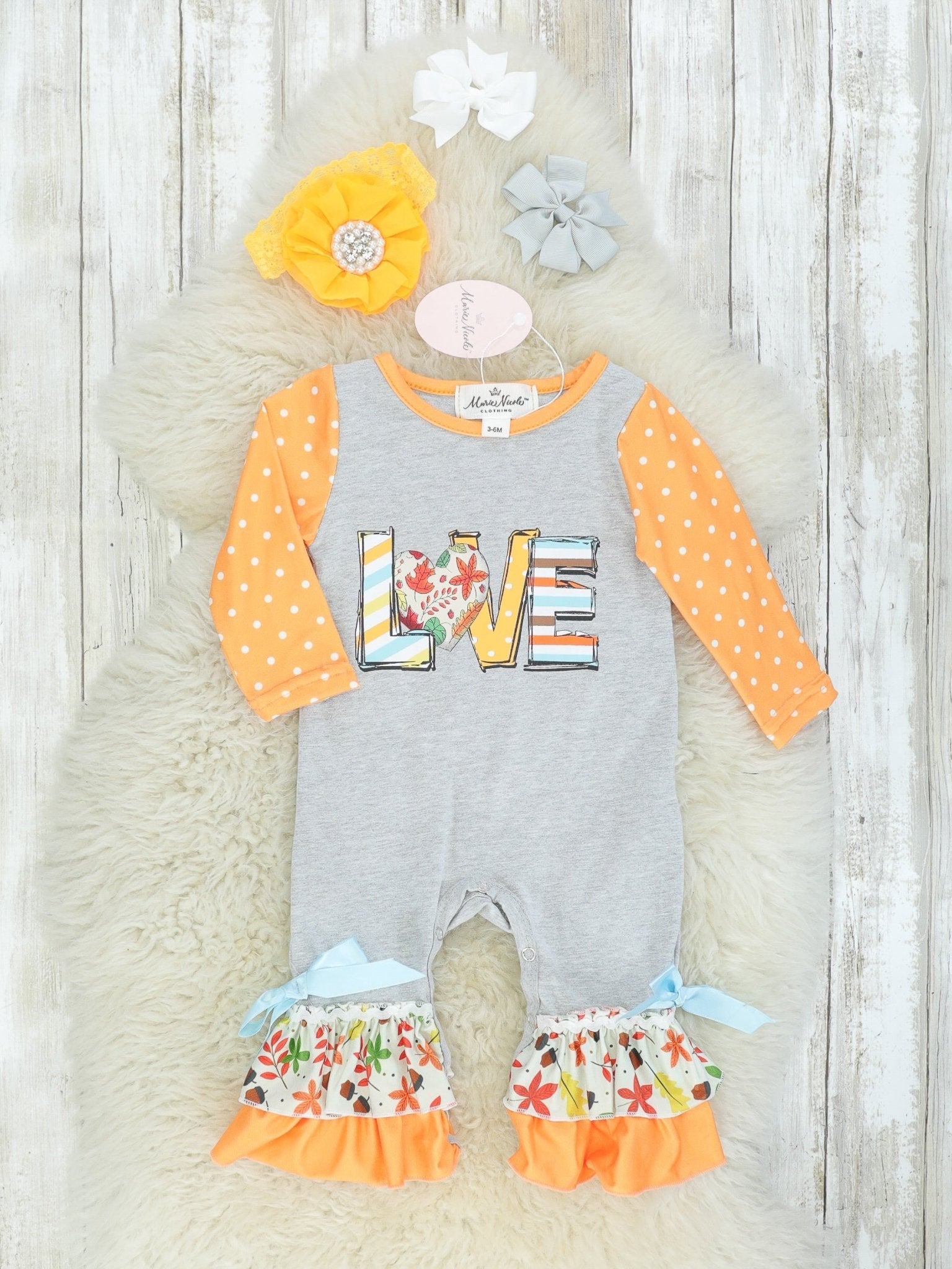 Fall Love Ruffle Romper - Marie Nicole Clothing