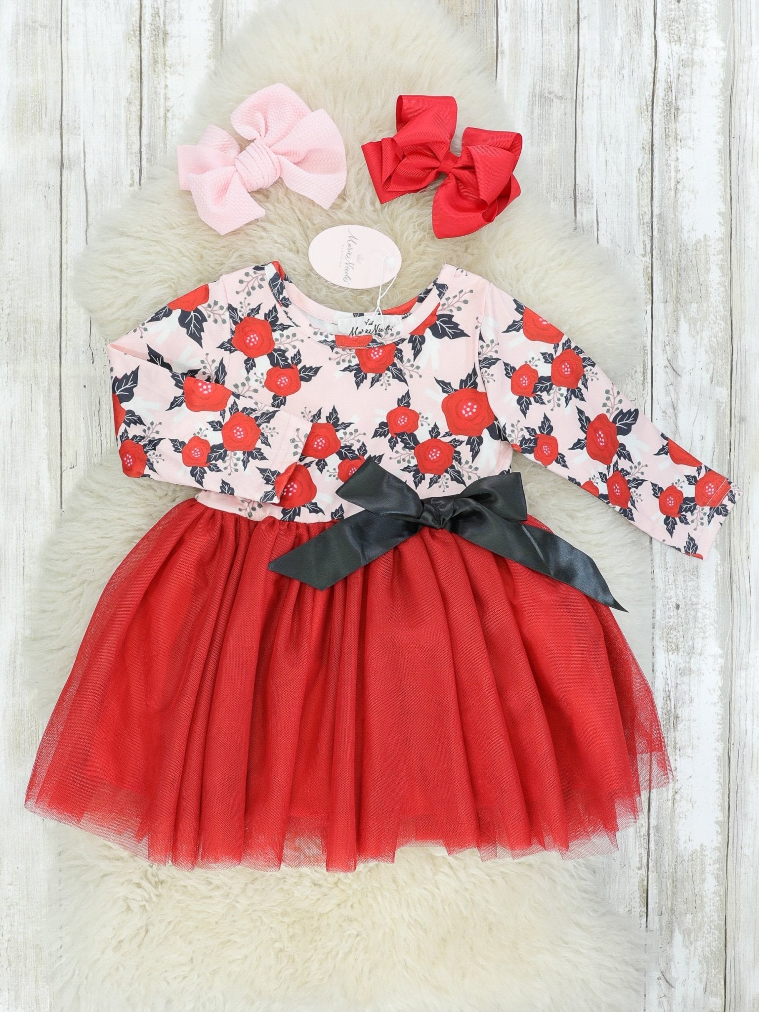 Red Floral Tulle Dress - Marie Nicole Clothing
