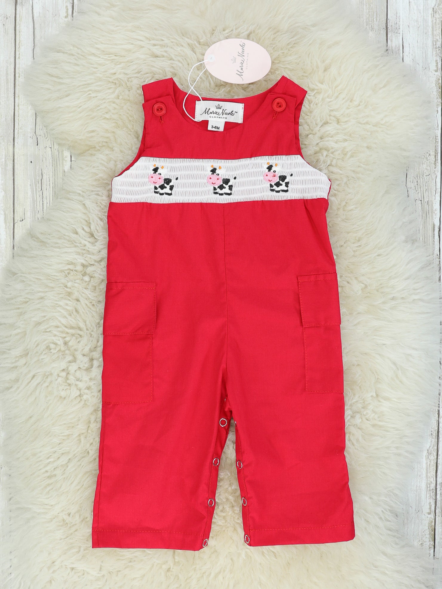 Red Smocked Cow Johnny - Marie Nicole Clothing