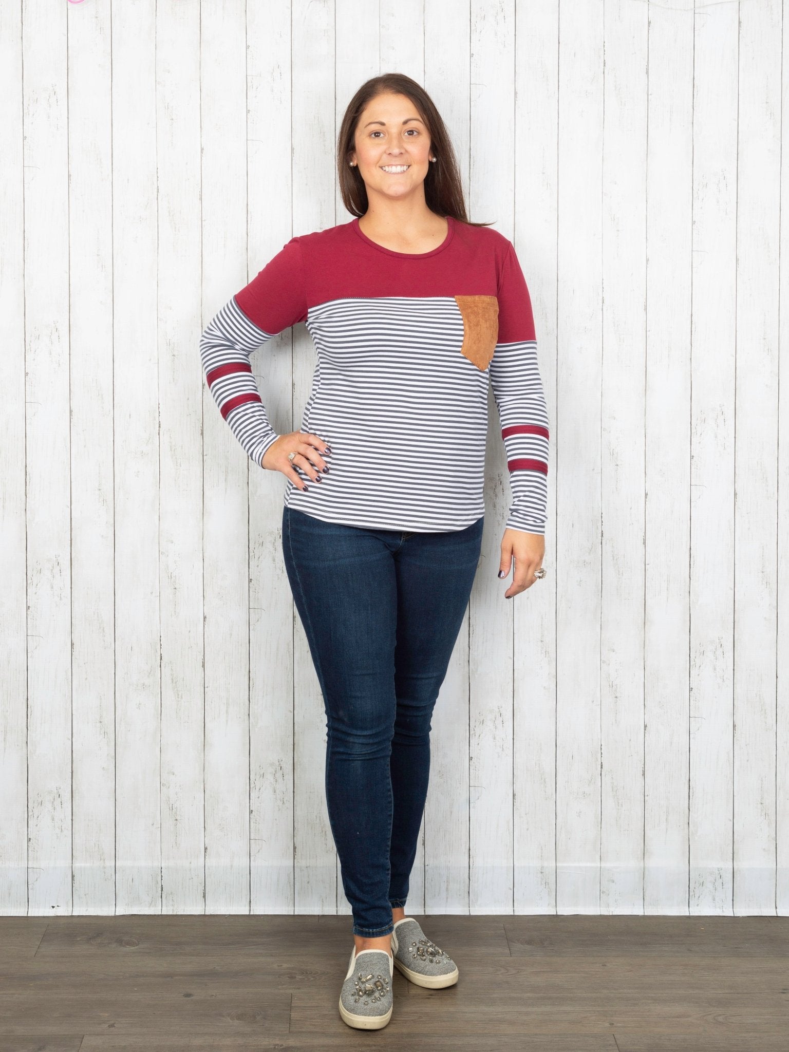 Mom & Me Burgundy Striped Pocket Shirt - Marie Nicole Clothing