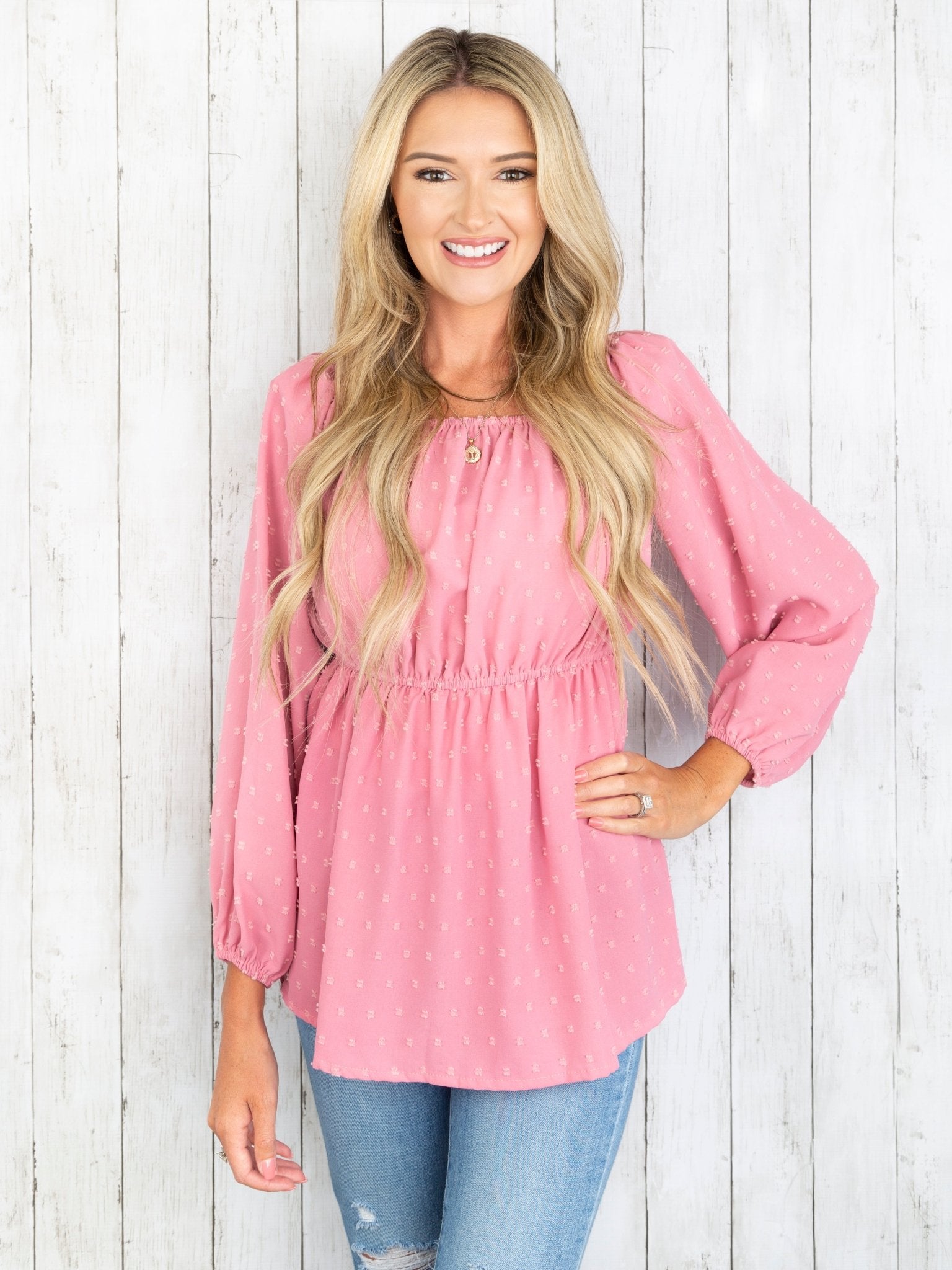 Mom & Me Dusty Rose Swiss Dot Off Shoulder Top - Marie Nicole Clothing