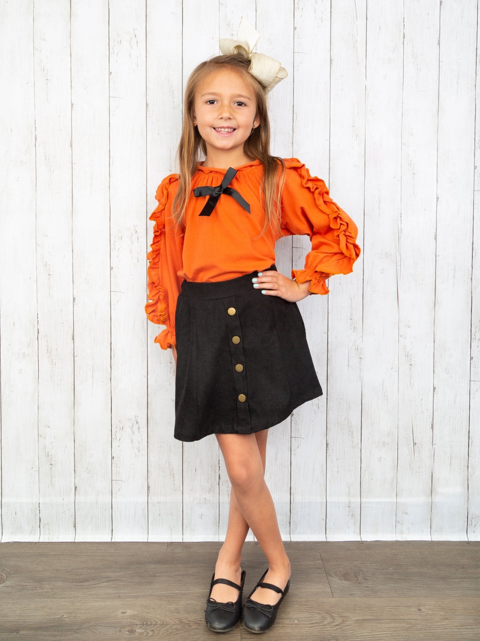 Burnt Orange Ruffle Top & Skirt Outfit - Marie Nicole Clothing