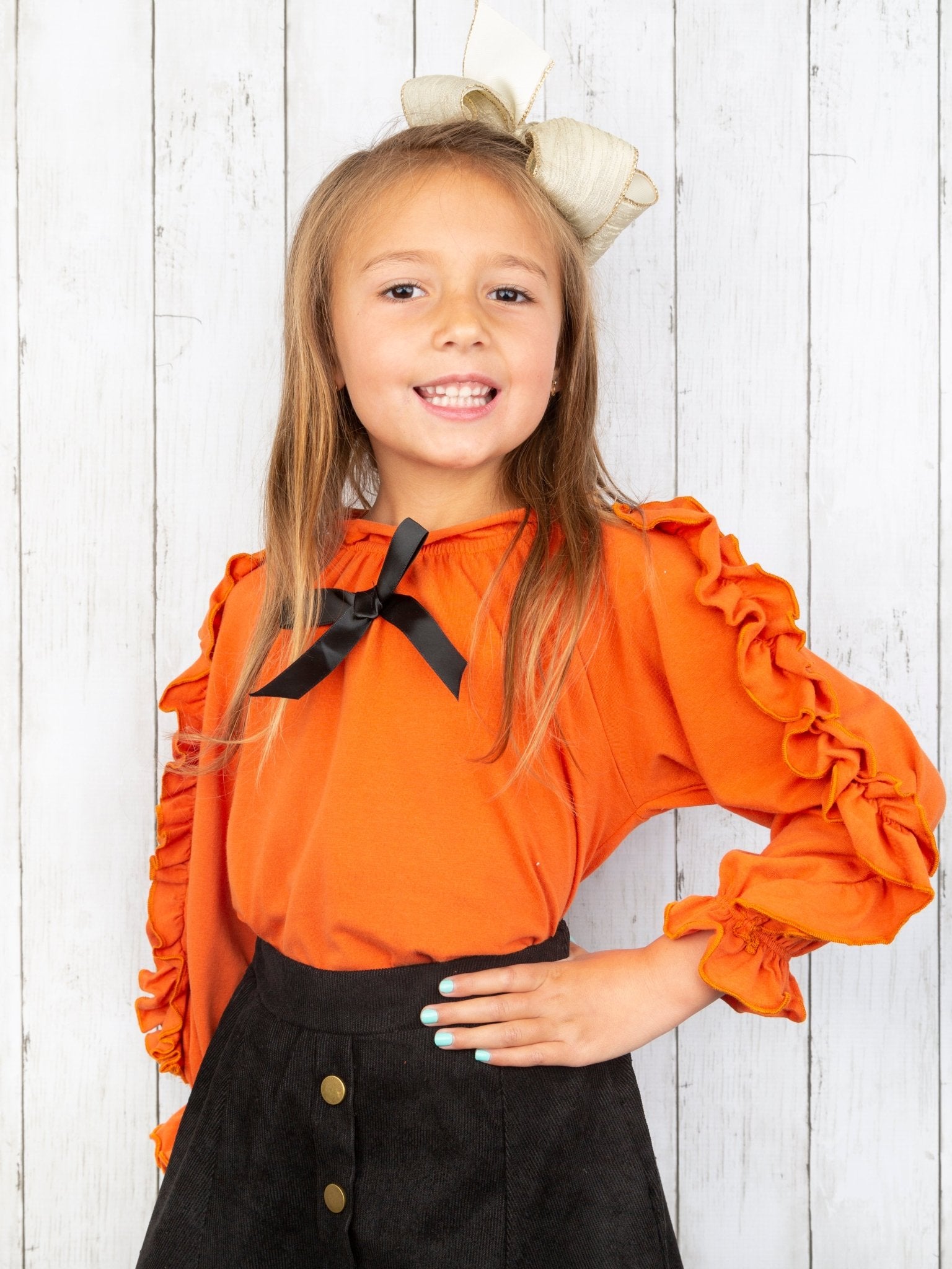 Burnt Orange Ruffle Top & Skirt Outfit - Marie Nicole Clothing