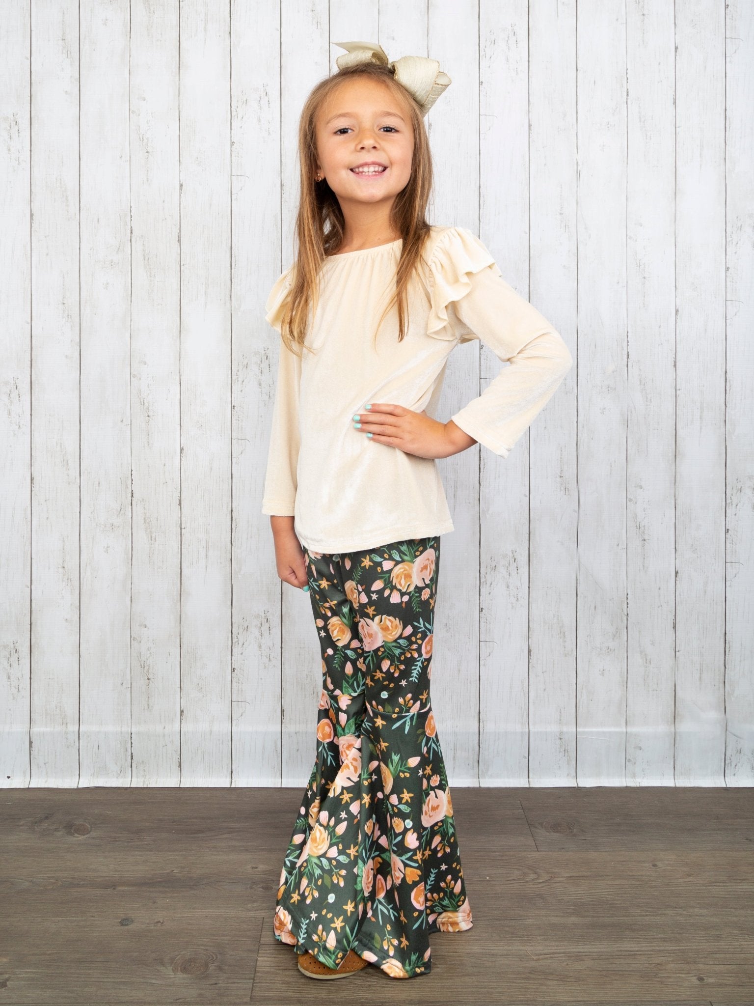 Olive Floral Bell Bottom Outfit - Marie Nicole Clothing