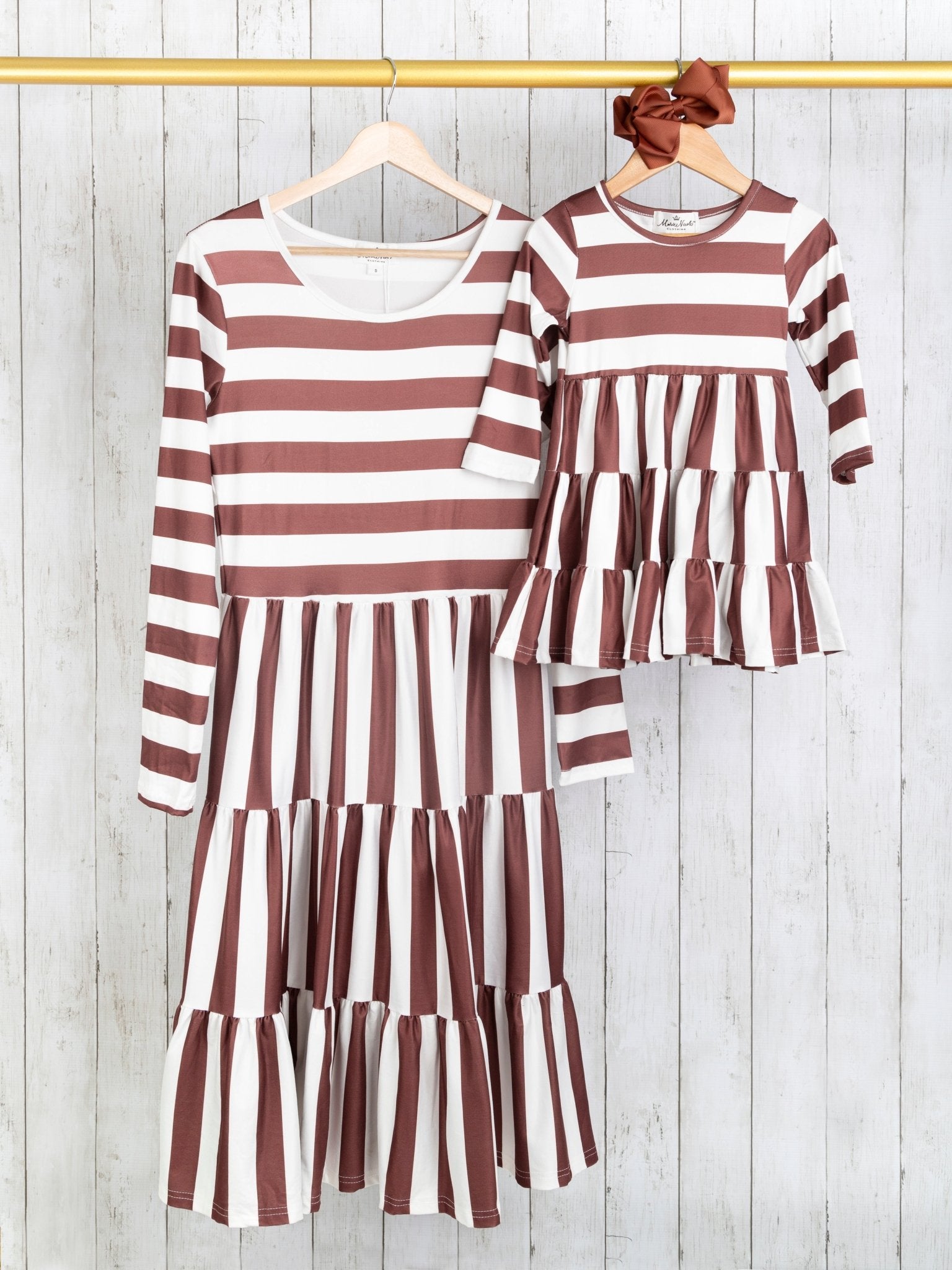 Mom & Me Brown Striped Long Sleeve Swing Dress - Marie Nicole Clothing