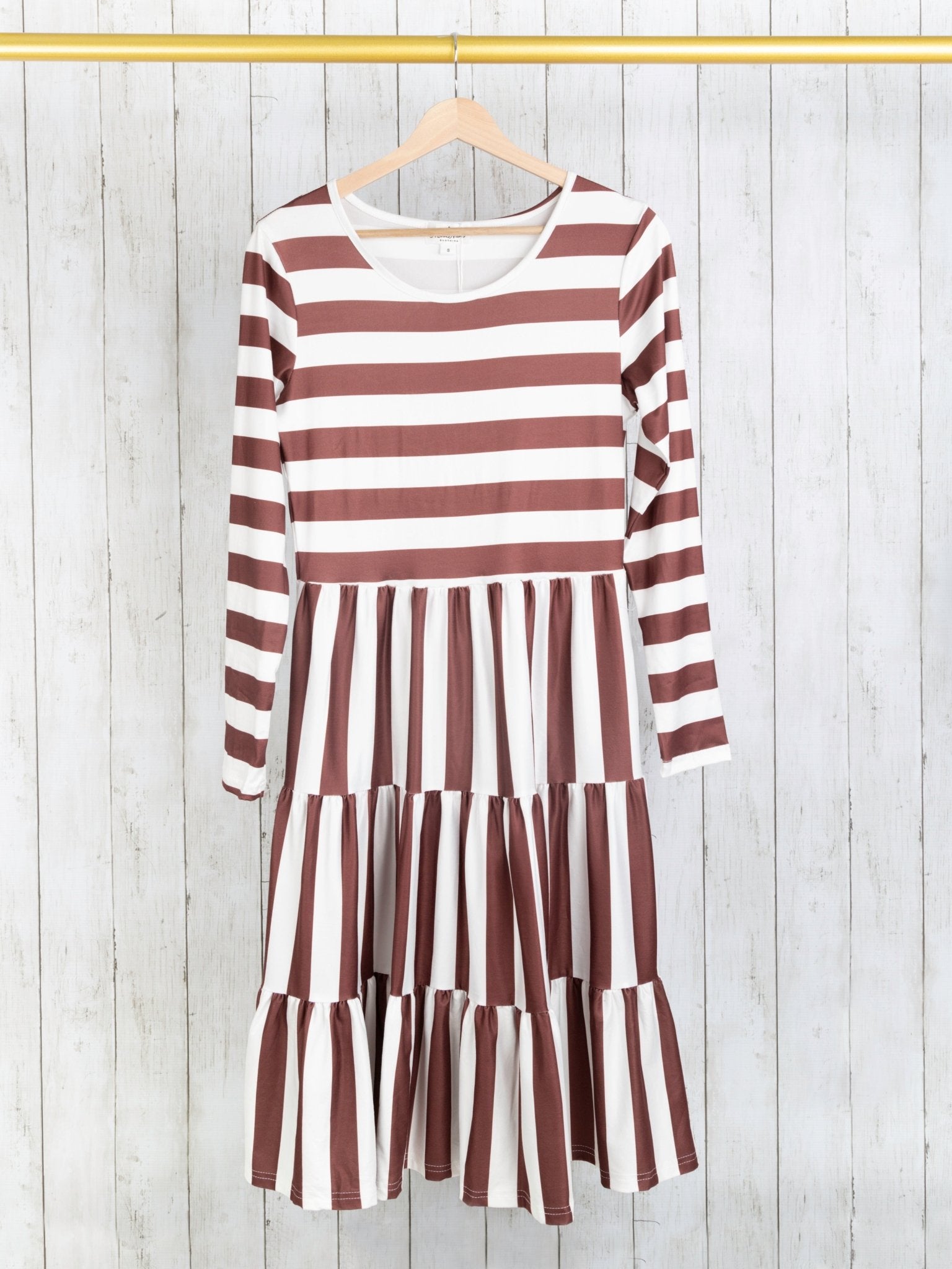 Mom & Me Brown Striped Long Sleeve Swing Dress - Marie Nicole Clothing
