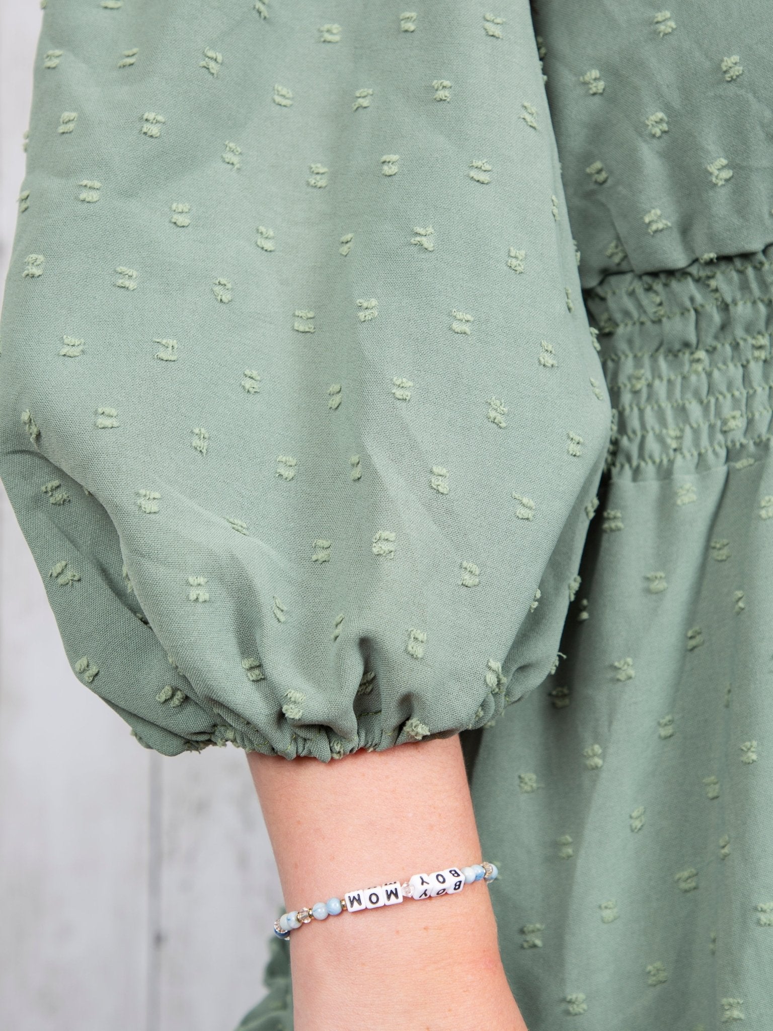 Mom Sage Swiss Dot Dress - Marie Nicole Clothing