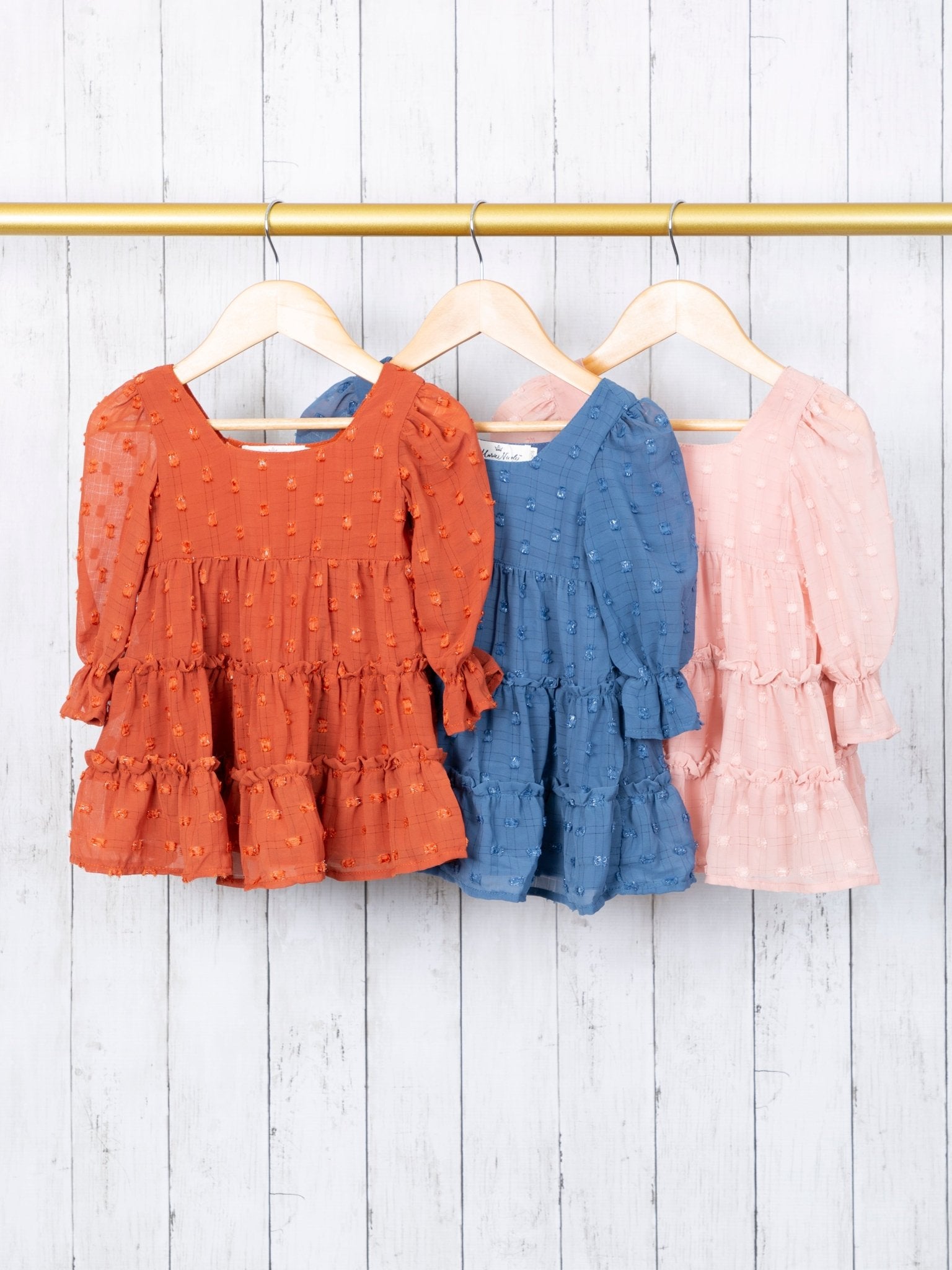 Pumpkin Spice Swiss Dot Tiered Dress - Marie Nicole Clothing