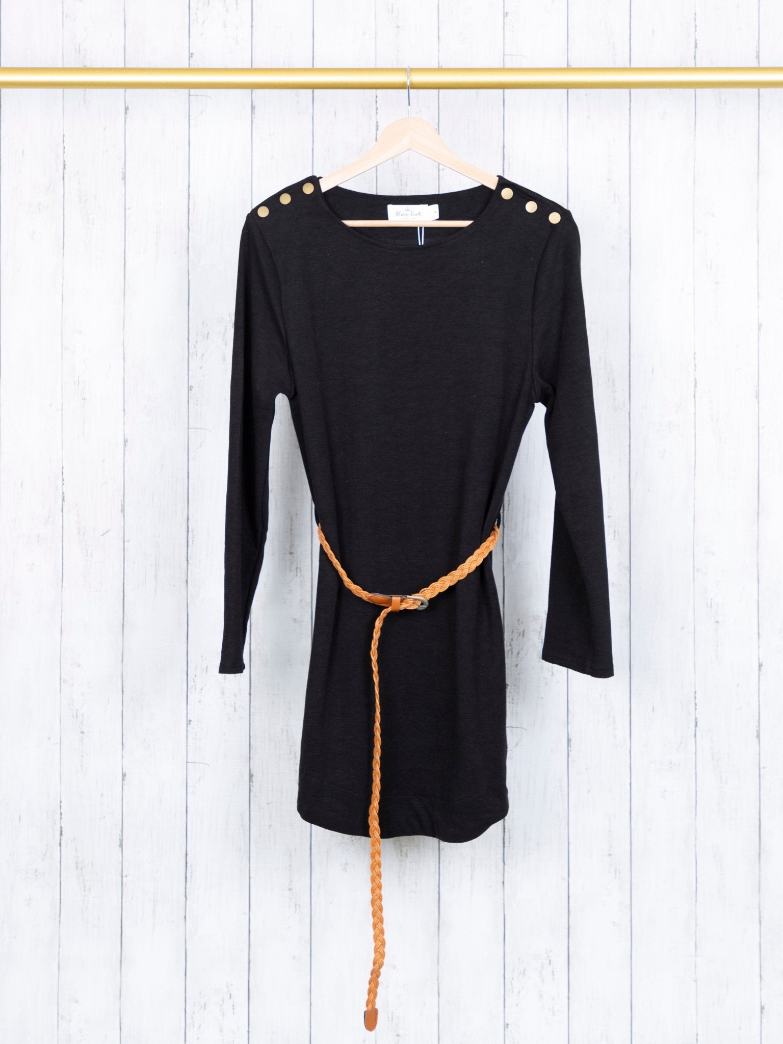 Mom & Me Black Button Dress W/ Braided Belt - Marie Nicole Clothing