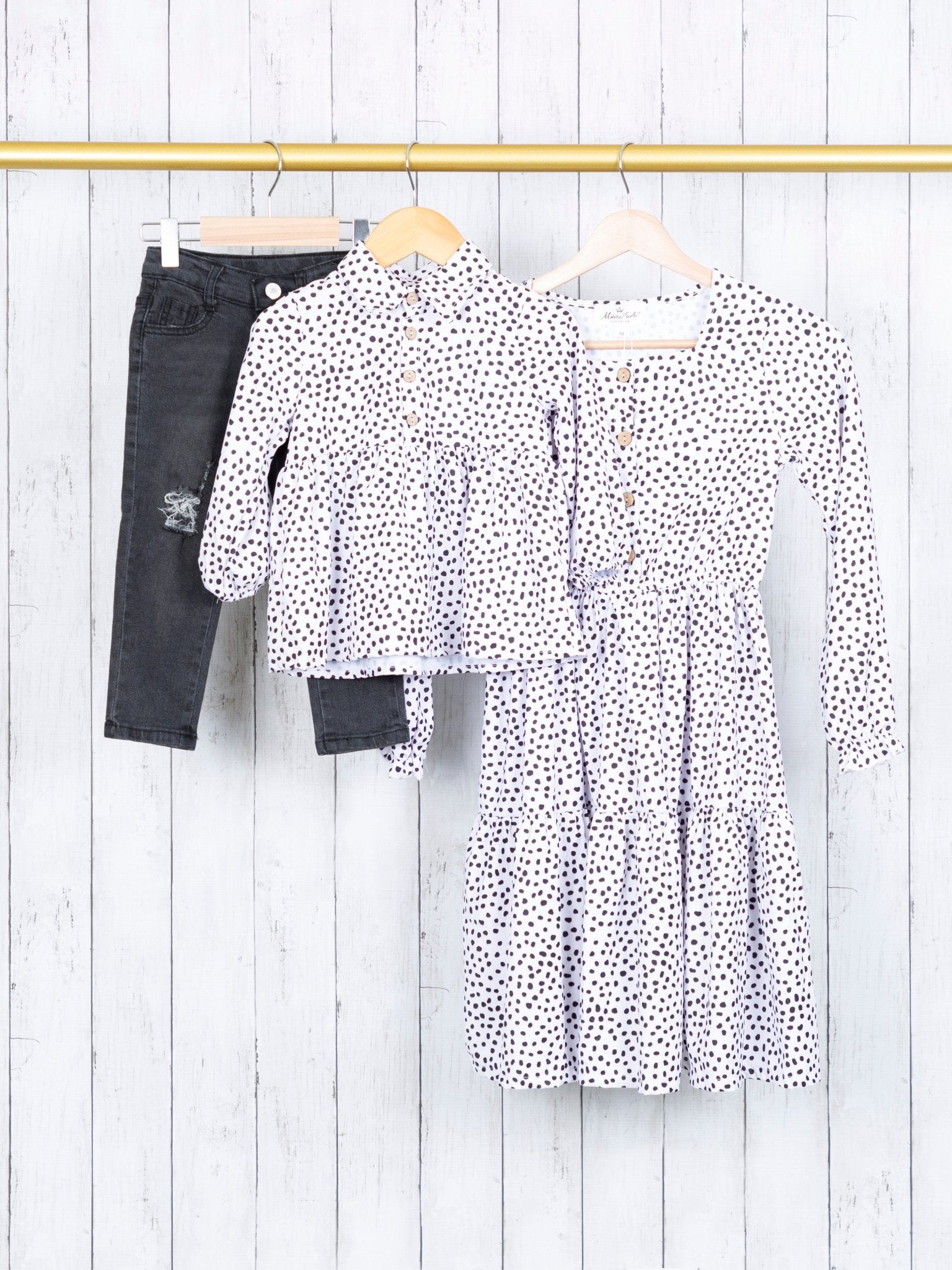 Dalmatian Polo Peplum Top & Black Denim Outfit - Marie Nicole Clothing