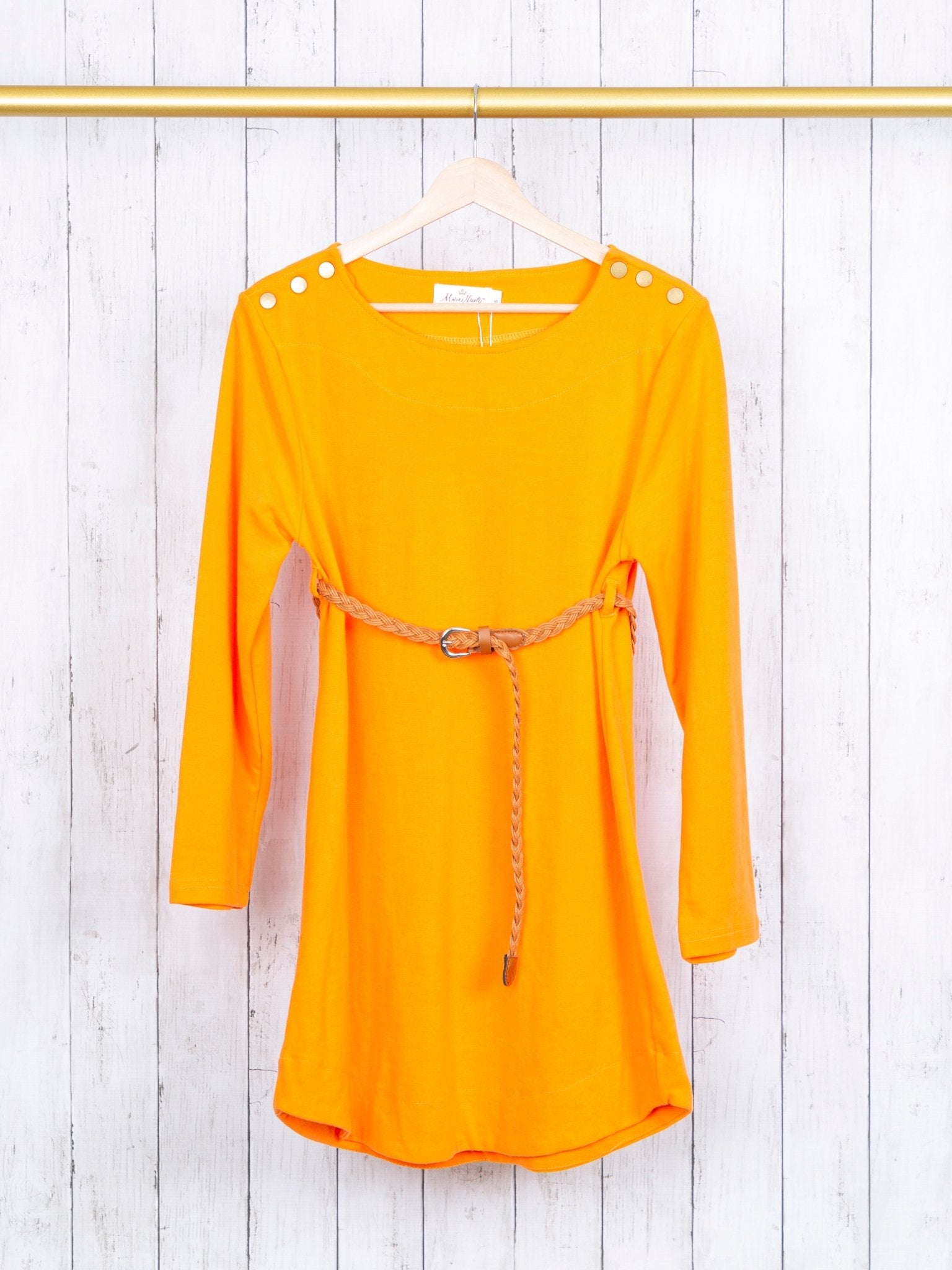 Mom & Me Tangerine Button Dress W/ Braided Belt - Marie Nicole Clothing