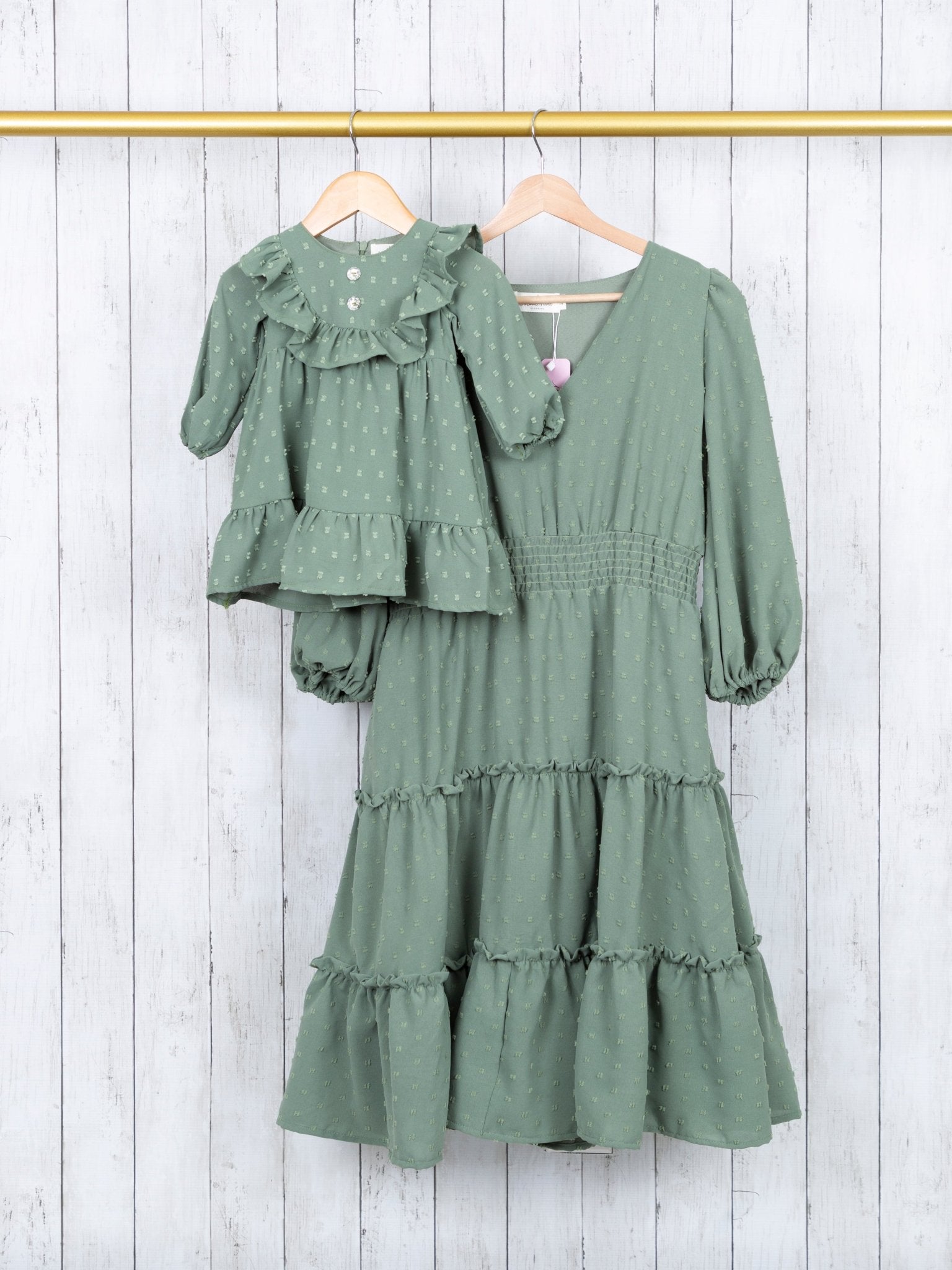 Mom Sage Swiss Dot Dress - Marie Nicole Clothing