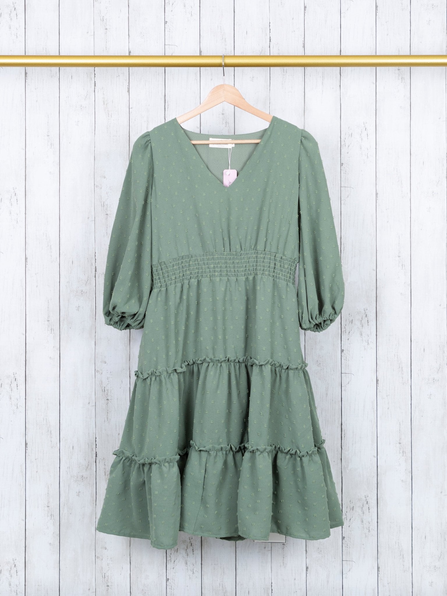 Mom Sage Swiss Dot Dress - Marie Nicole Clothing