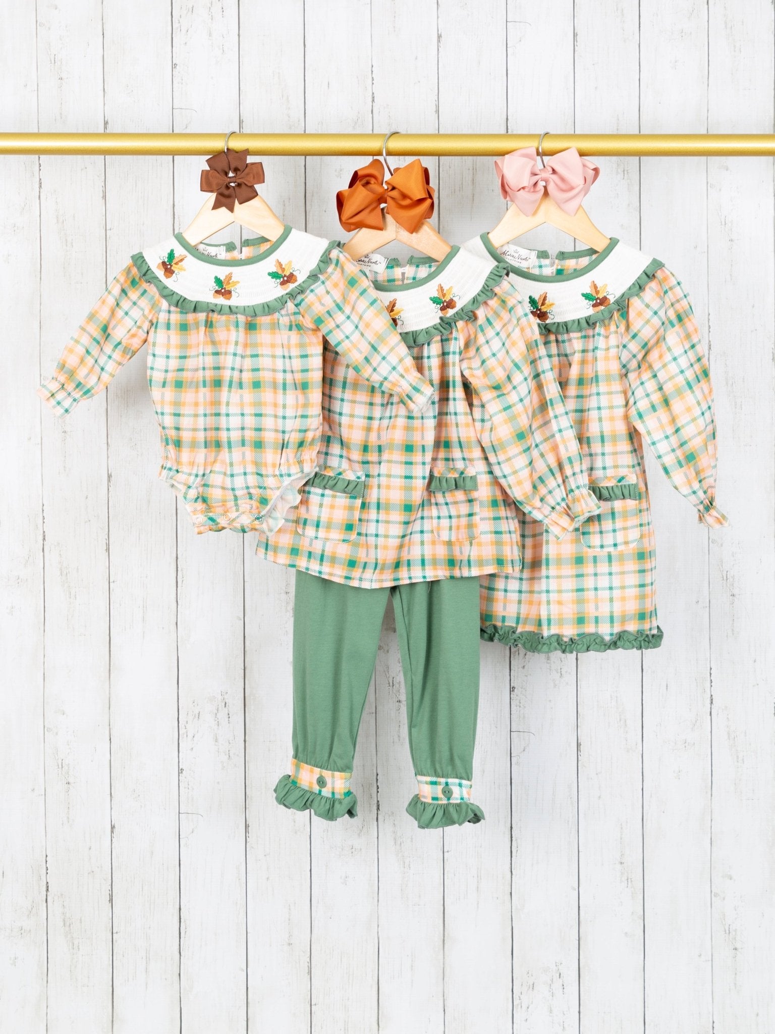 Plaid Acorn Smocked Dress - Marie Nicole Clothing