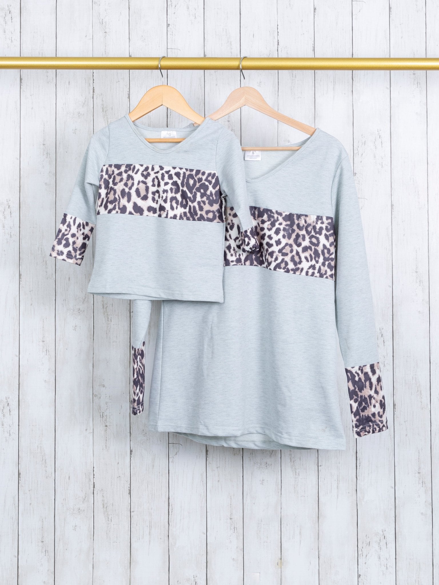 Mom & Me Grey Leopard Colorblock Top - Marie Nicole Clothing