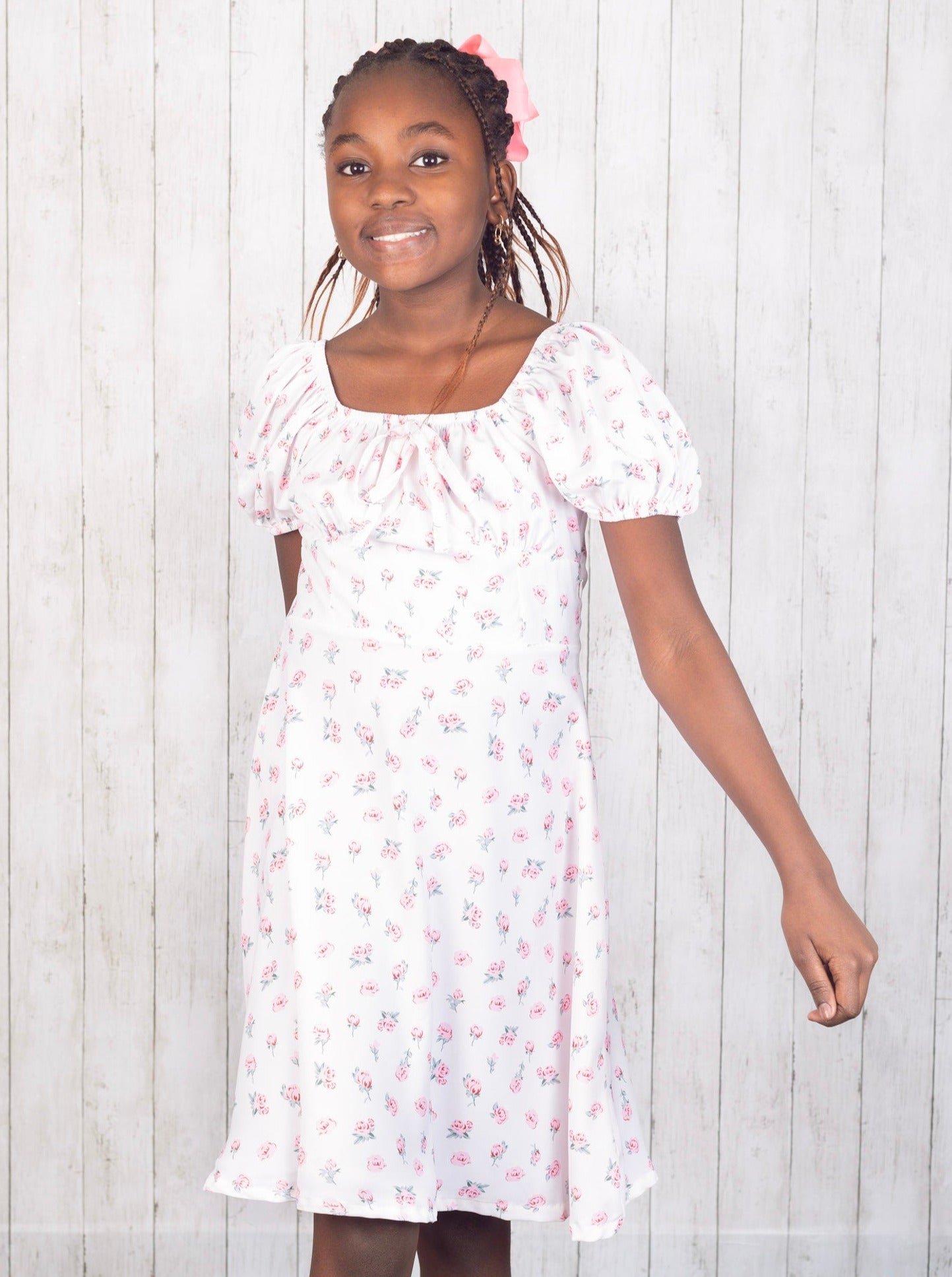 Pink Floral Puff Sleeve Dress - Marie Nicole Clothing