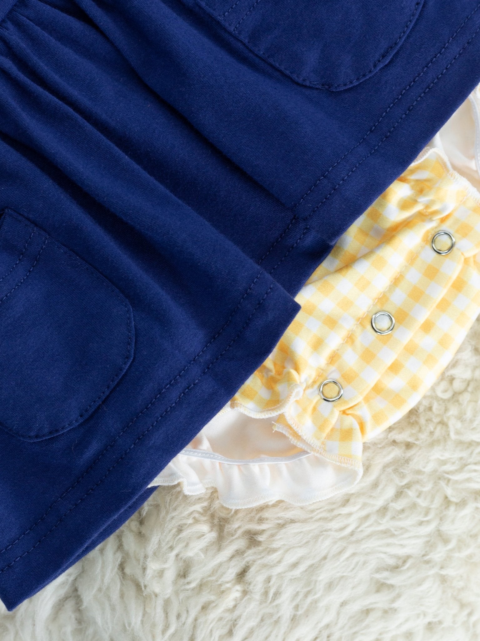 Navy & Yellow Gingham Bubble Romper - Marie Nicole Clothing