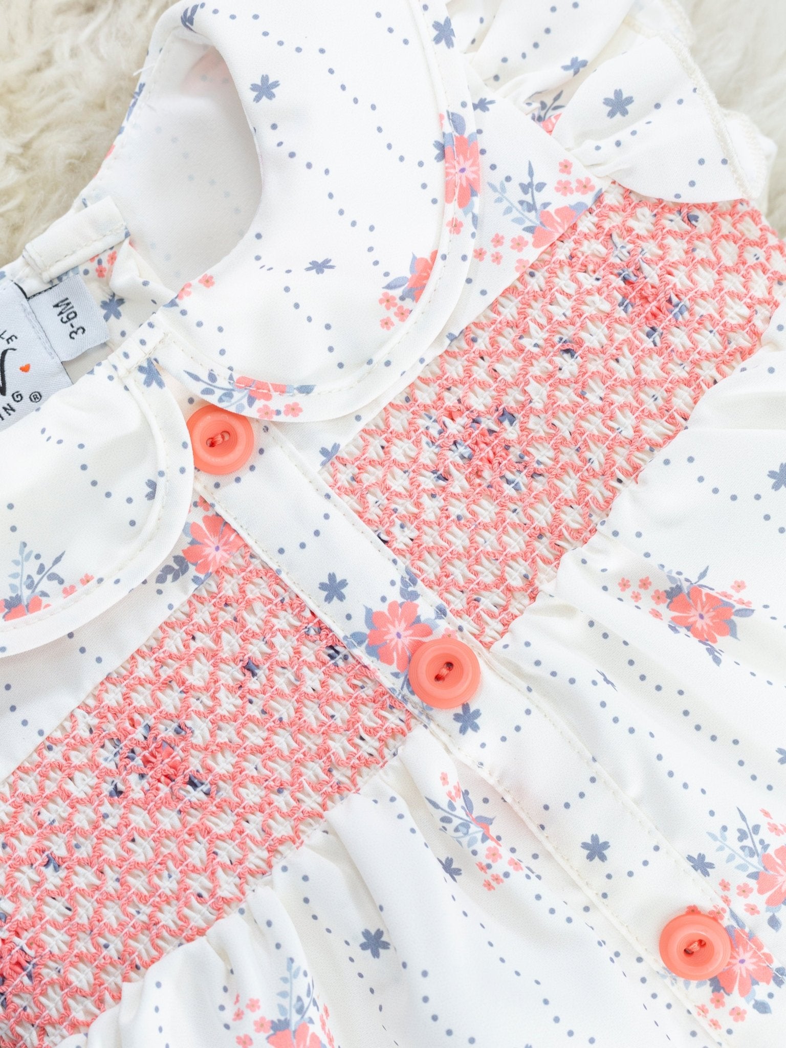 Punch Pink Smocked Floral Vintage Ruffle Romper - Marie Nicole Clothing