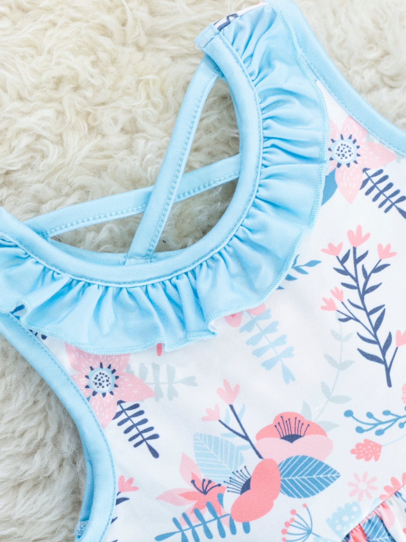 Olympic Blue Floral Pocket Ruffle Dress - Marie Nicole Clothing