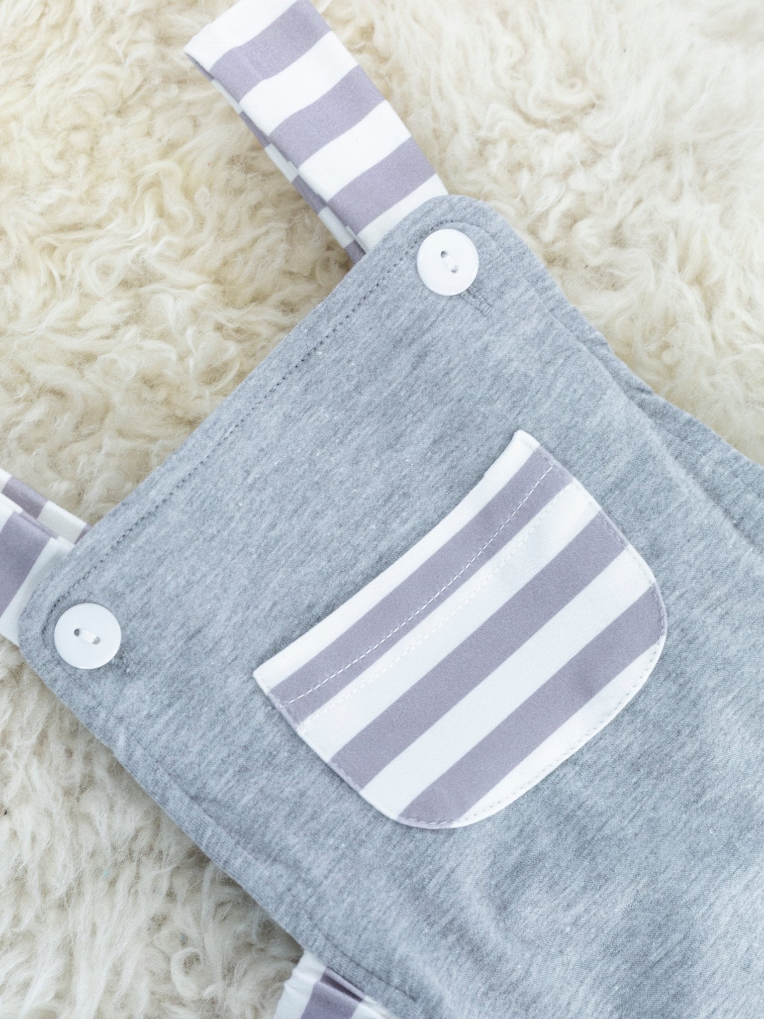 Grey Striped Pocket Romper - Marie Nicole Clothing