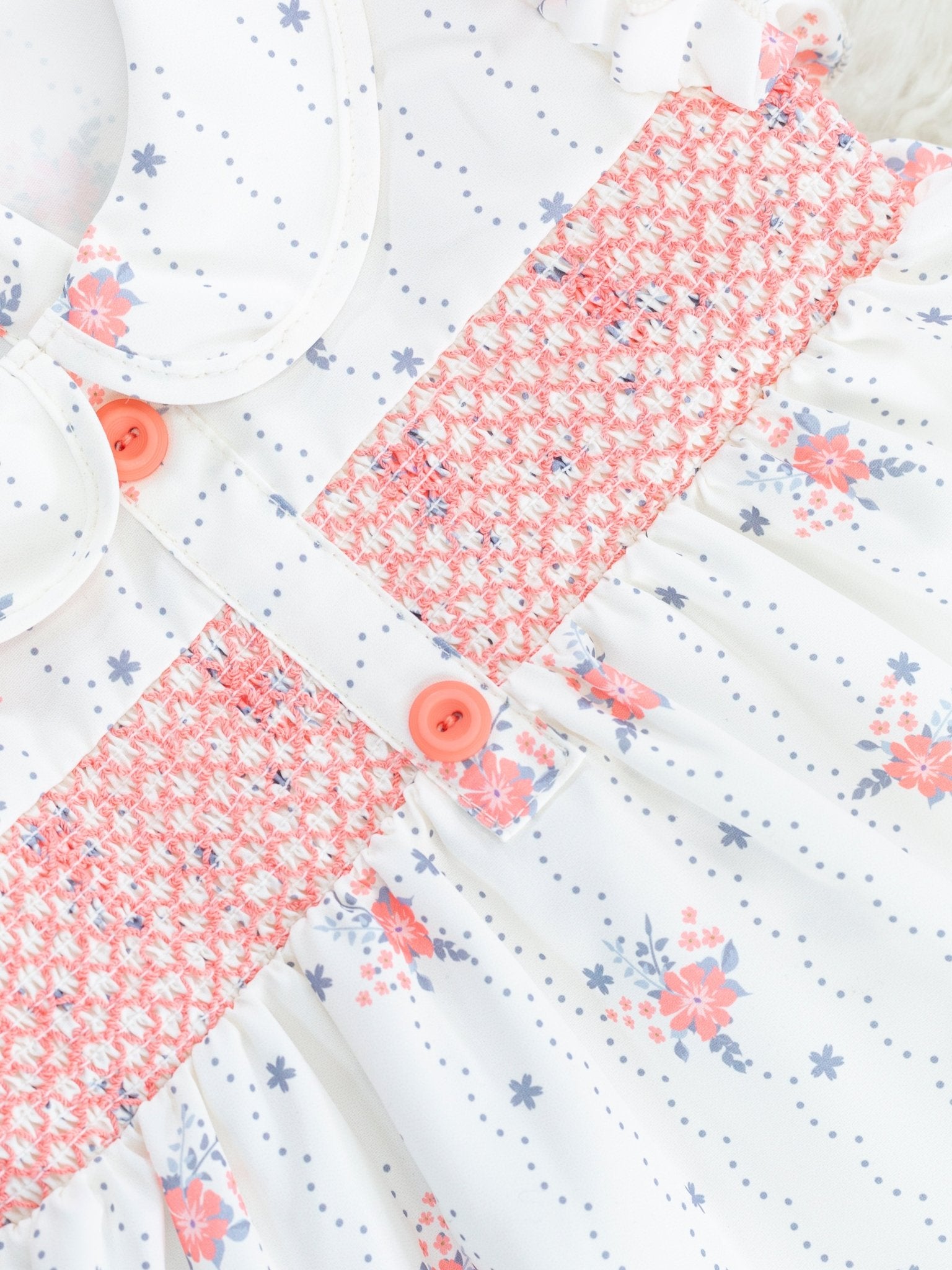 Punch Pink Smocked Floral Vintage Ruffle Outfit - Marie Nicole Clothing