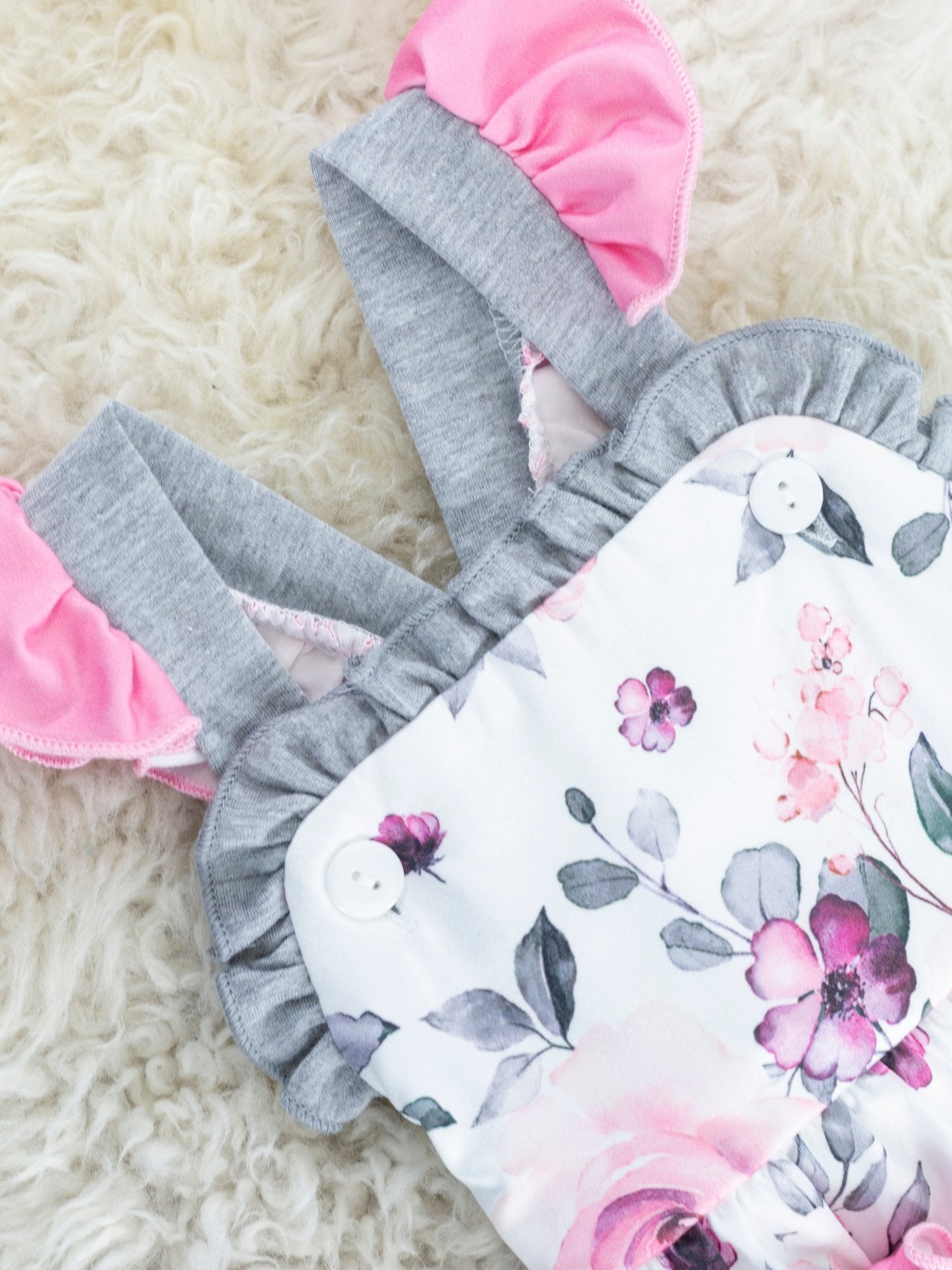 Punch Pink Watercolor Rose Pocket Bubble Romper - Marie Nicole Clothing