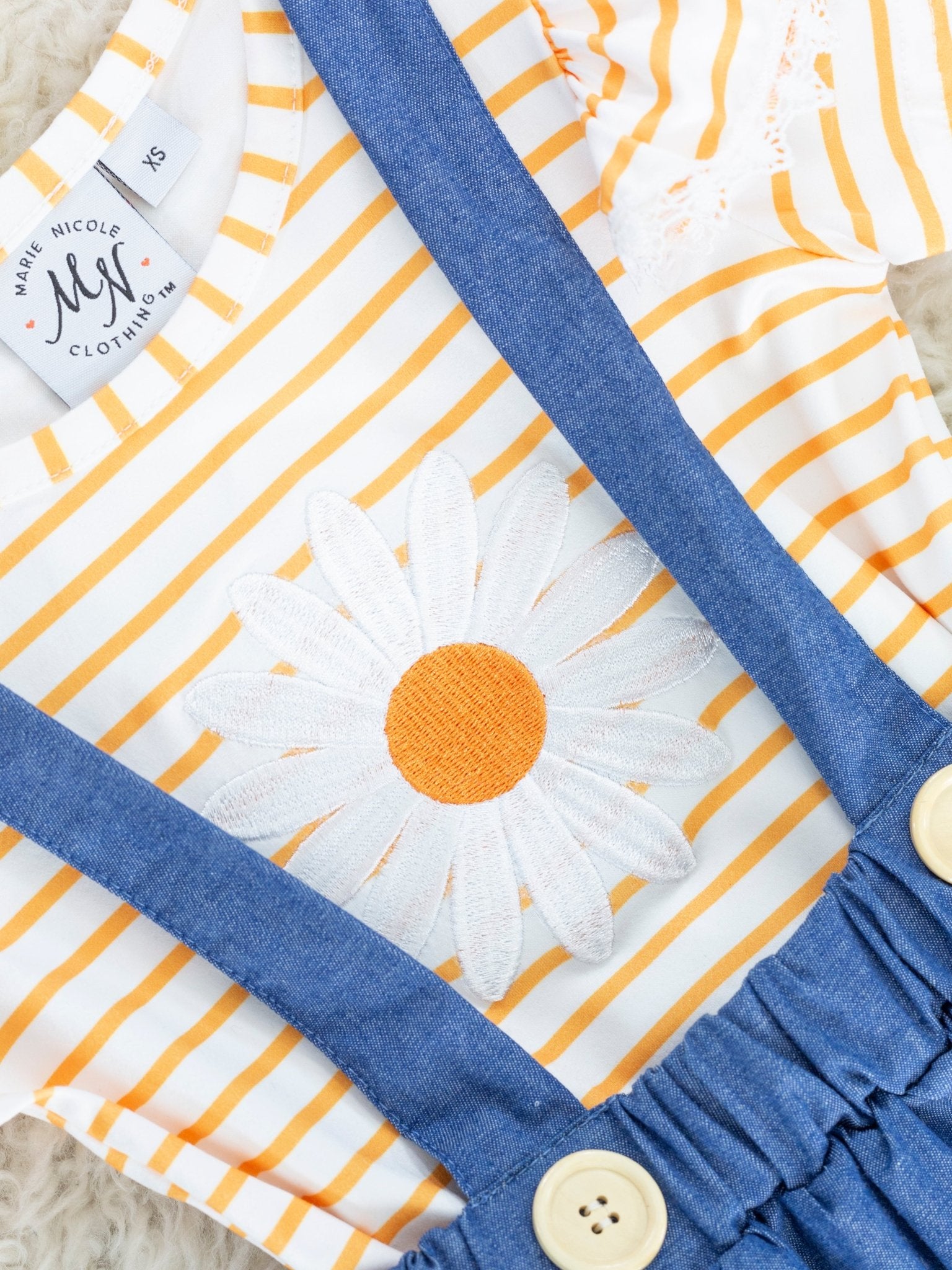 Yellow Striped Daisy Top & Chambray Suspender Skirt Set - Marie Nicole Clothing