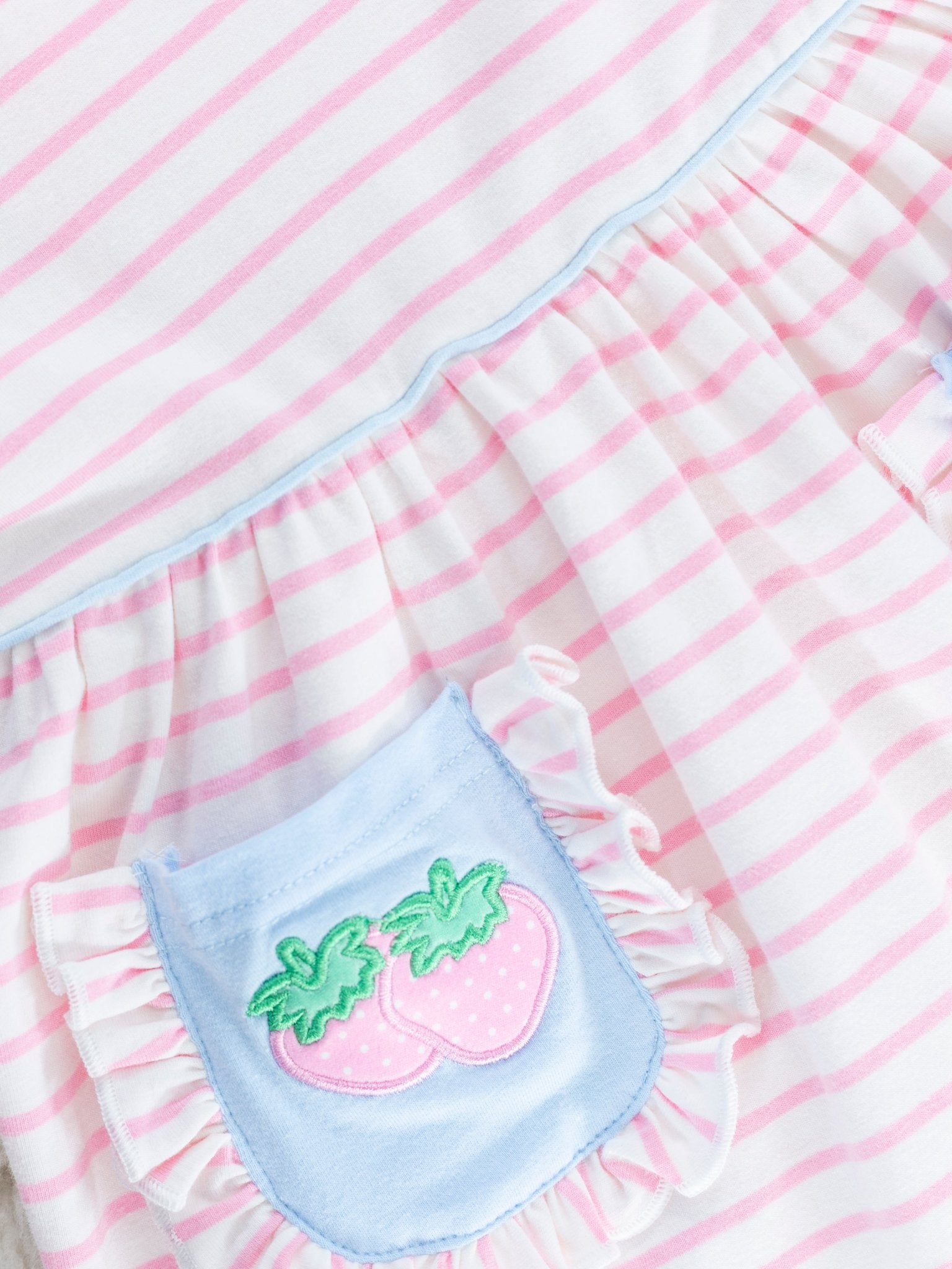 Pink & Blue Striped Strawberry Pocket Dress - Marie Nicole Clothing