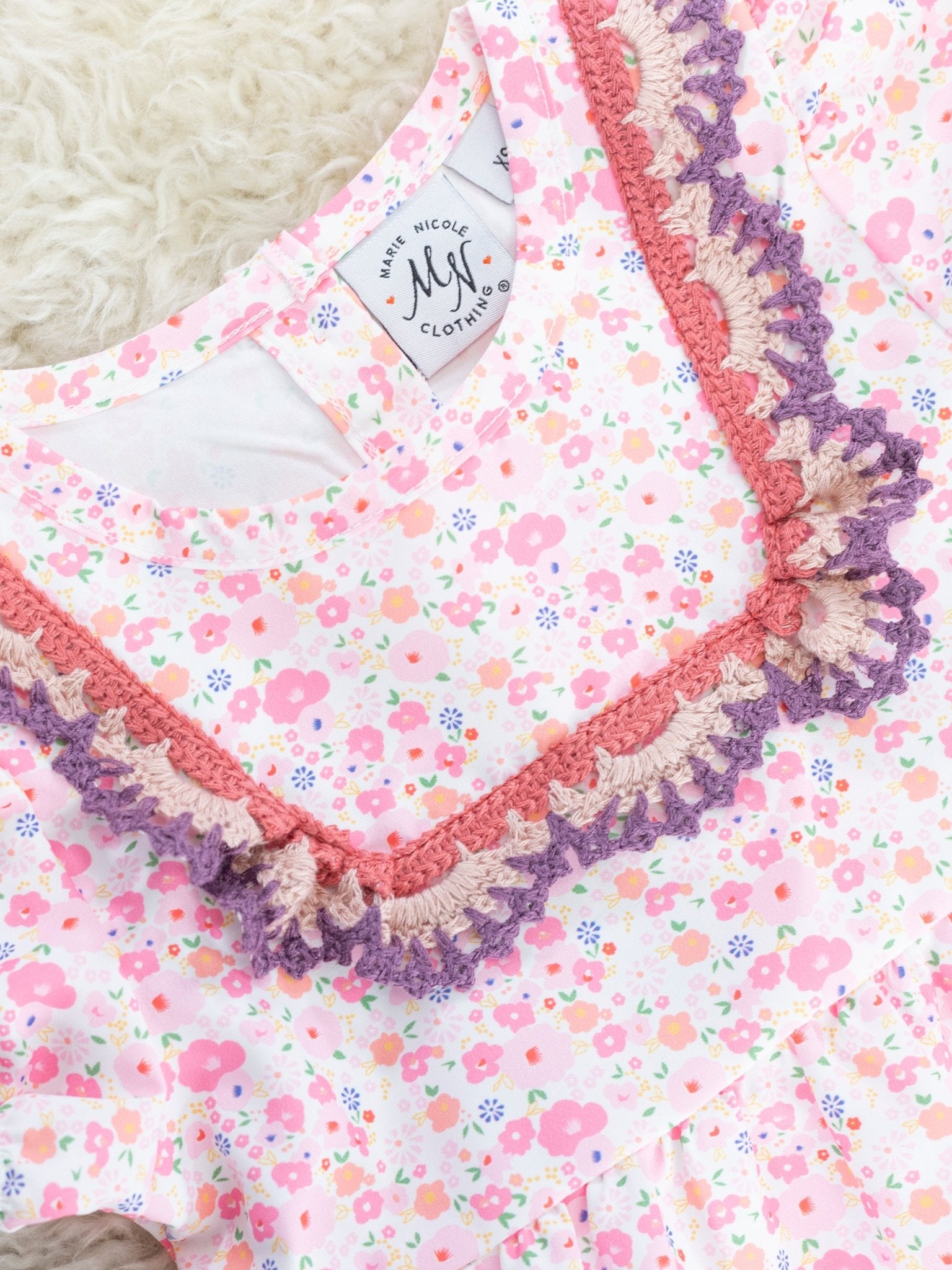 Pink Ditsy Floral Crochet Bubble Romper - Marie Nicole Clothing