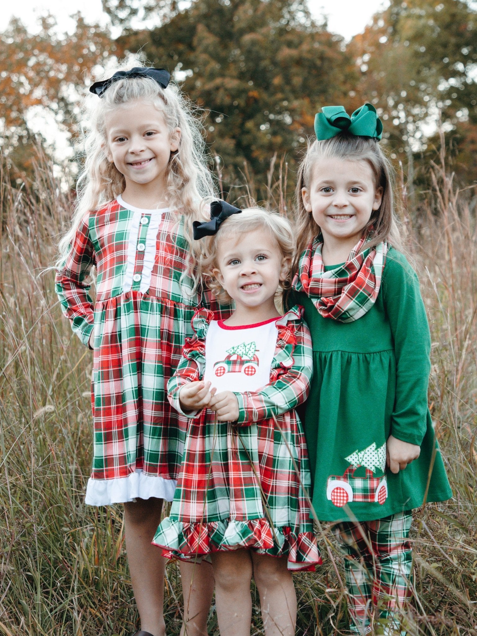 Red & Green Plaid Christmas Tree Ruffle Dress - Marie Nicole Clothing