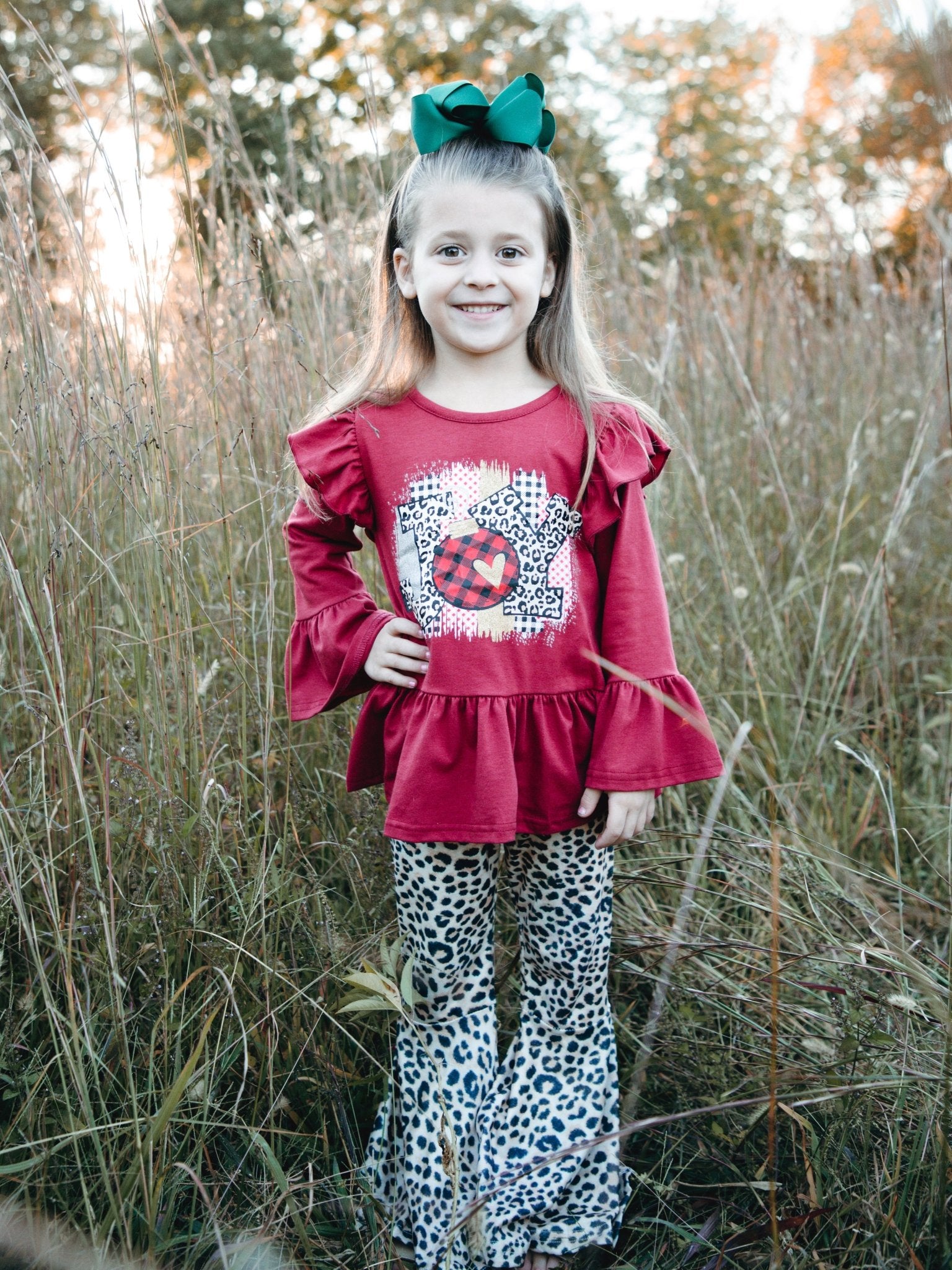 Burgundy "Joy" Leopard Ruffle Outfit - Marie Nicole Clothing