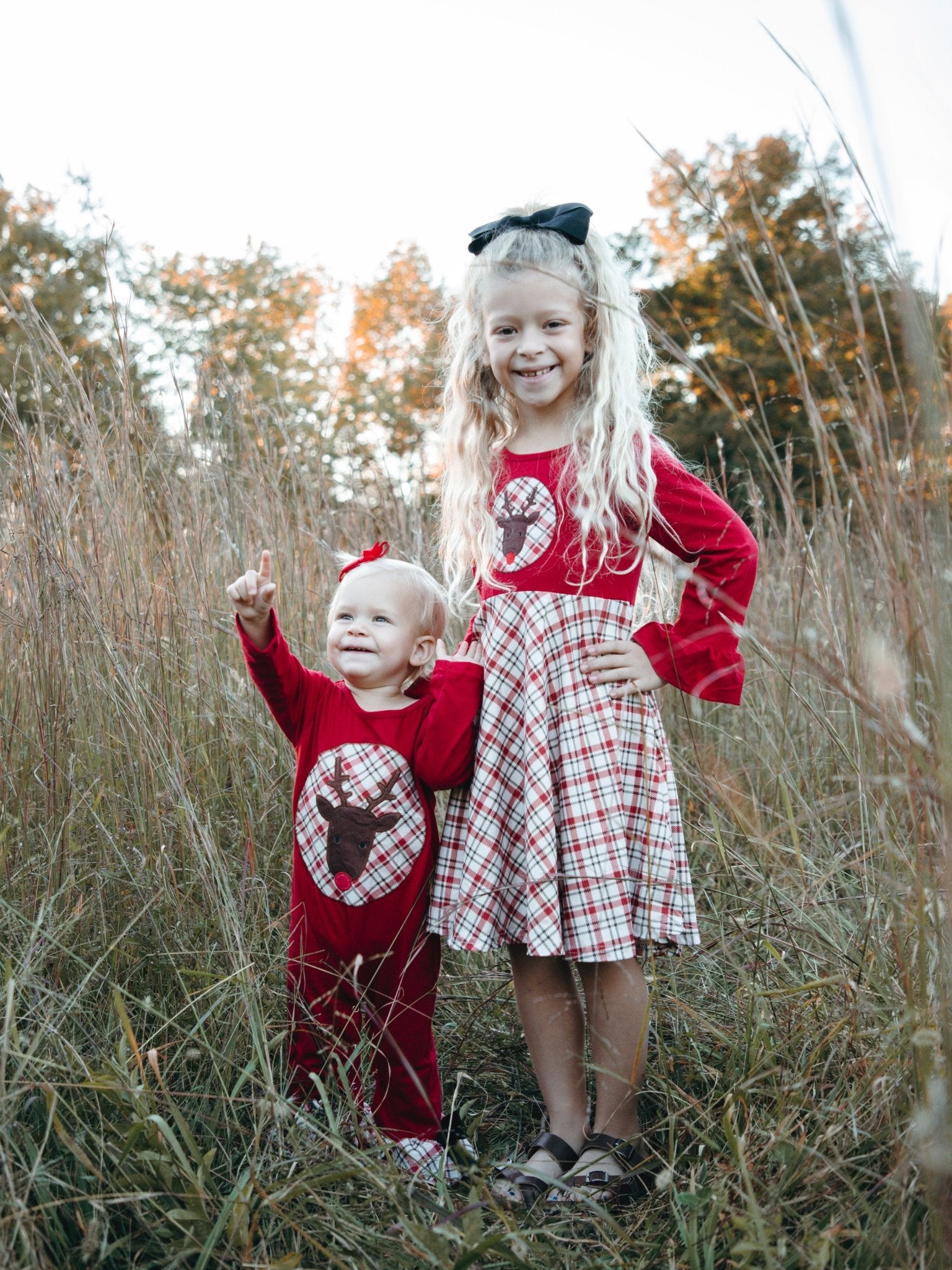 Red Plaid Reindeer Ruffle Dress - Marie Nicole Clothing