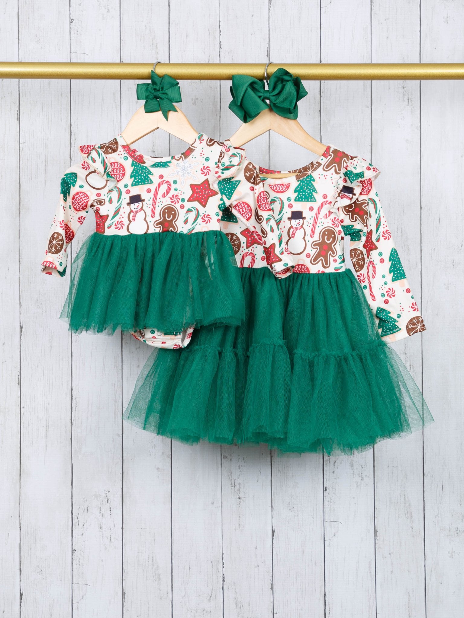 Gingerbread & Candy Cane Tulle Ruffle Romper - Marie Nicole Clothing