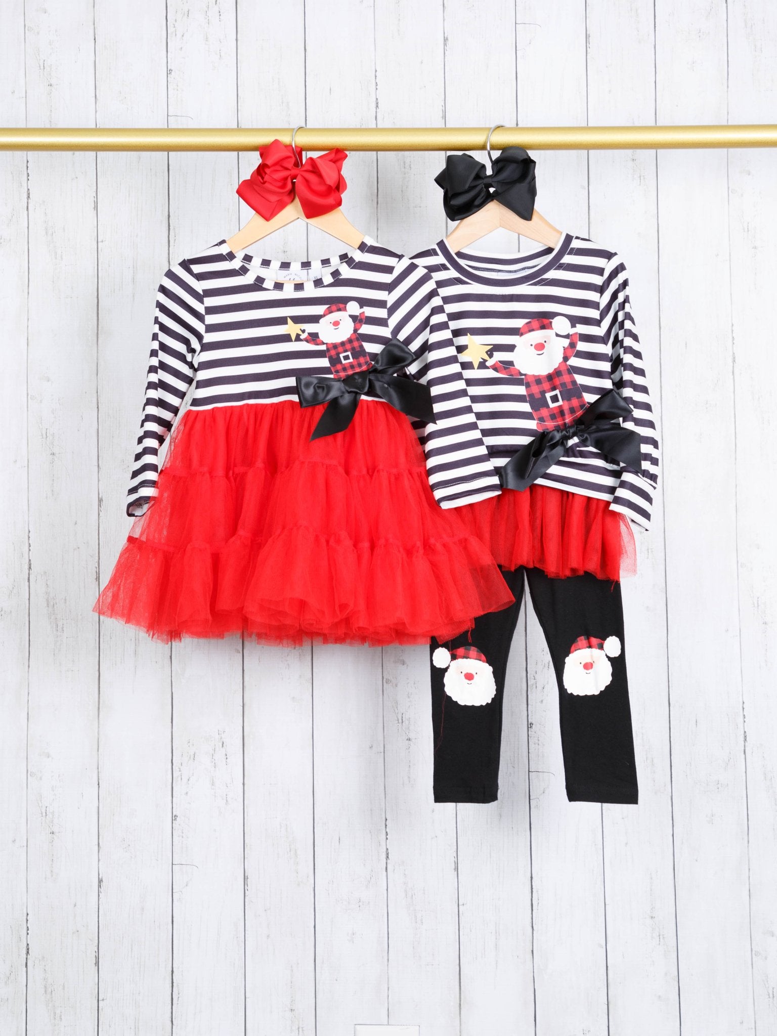 Striped Santa Tulle Bow Outfit - Marie Nicole Clothing
