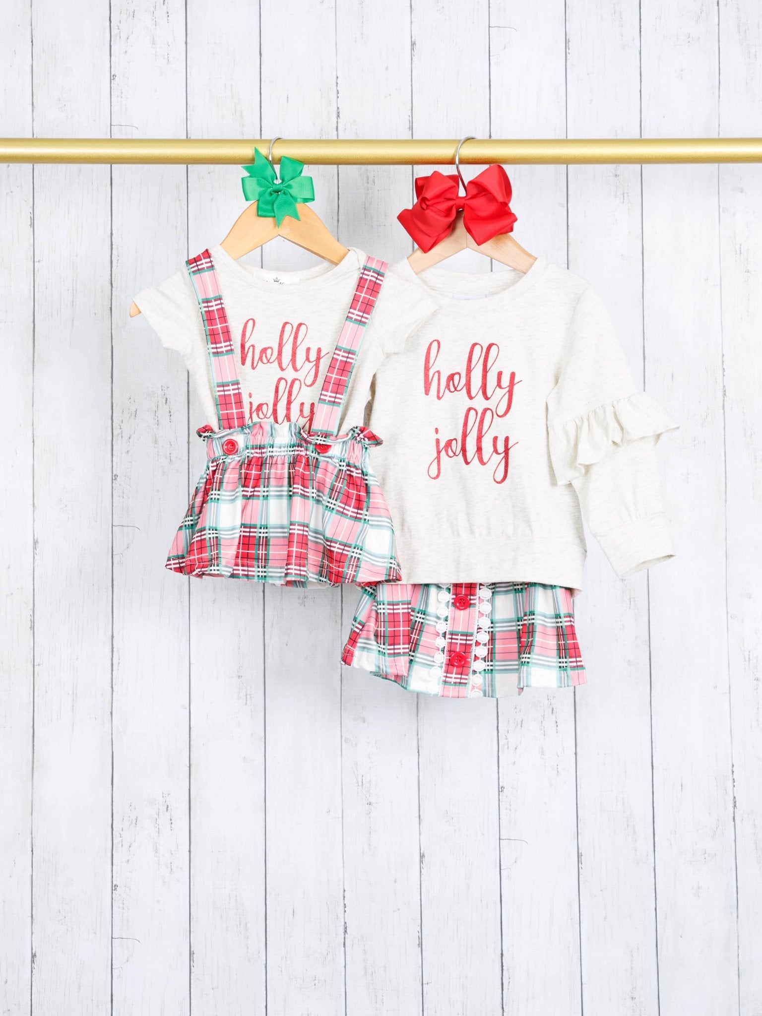 "Holly Jolly" Plaid Onesie Outfit - Marie Nicole Clothing