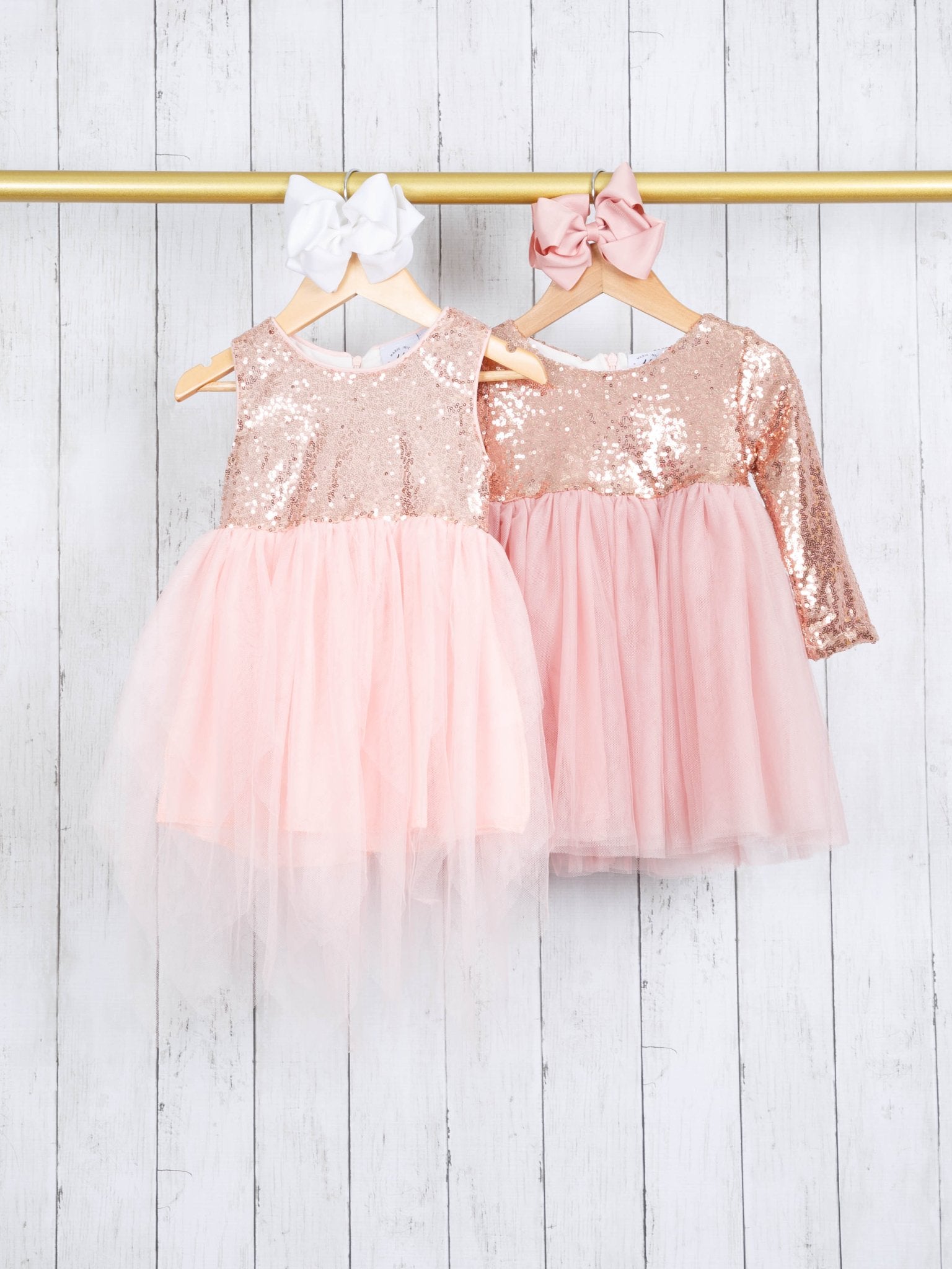 Rose Gold Tulle Sequin Dress - Marie Nicole Clothing