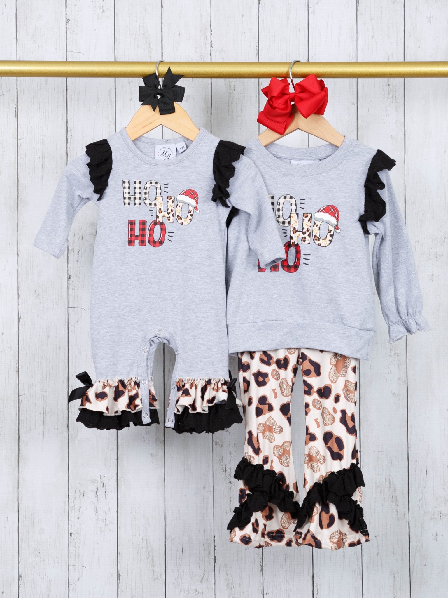 "HO HO HO" Leopard Ruffle Outfit - Marie Nicole Clothing