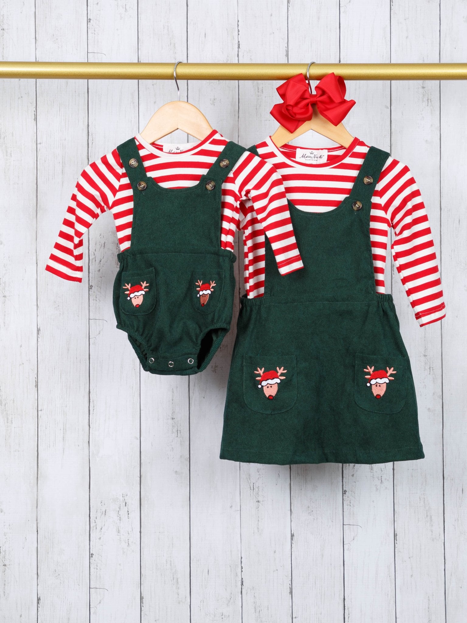 Striped Reindeer Pocket Onesie Outfit - Marie Nicole Clothing